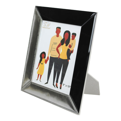 Black Glass Mirror with Grey Leatherette Picture / Photo Frame for Valentine-s Day (Picture Size: 8 x 10 Inch)