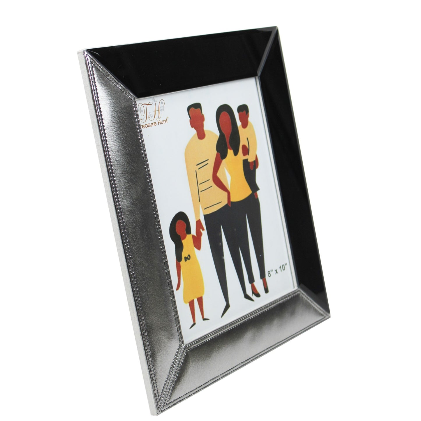 Black Glass Mirror with Grey Leatherette Picture / Photo Frame for Valentine-s Day (Picture Size: 8 x 10 Inch)