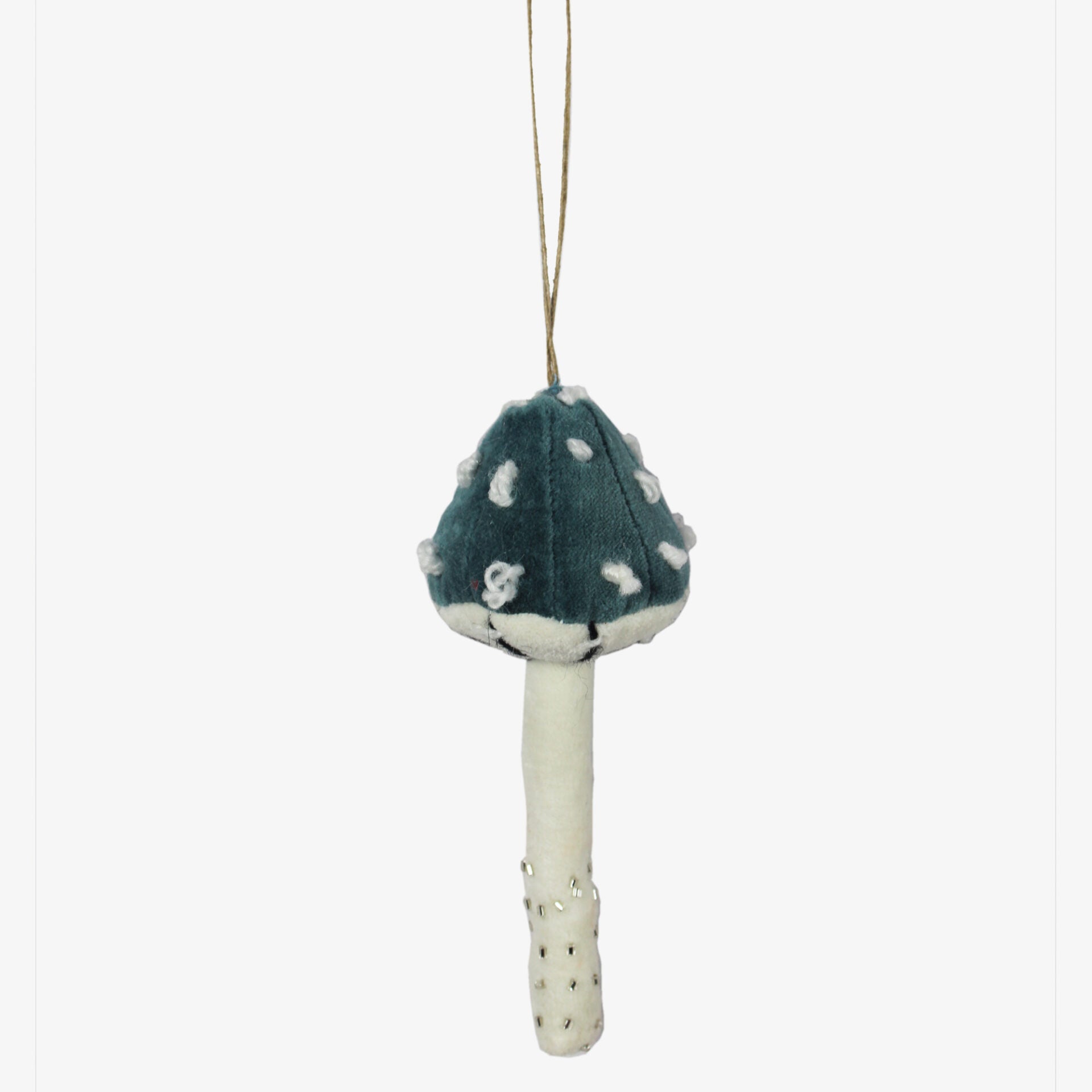 Set of 2 Embroidered "Mushroom" Shaped Christmas Tree Ornaments