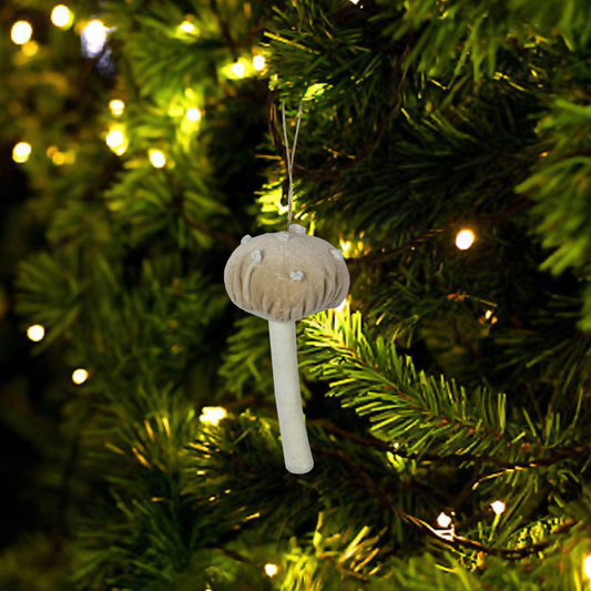 Set of 3 Ivory Velvet "Mushroom" Christmas Tree Decorative Ornaments