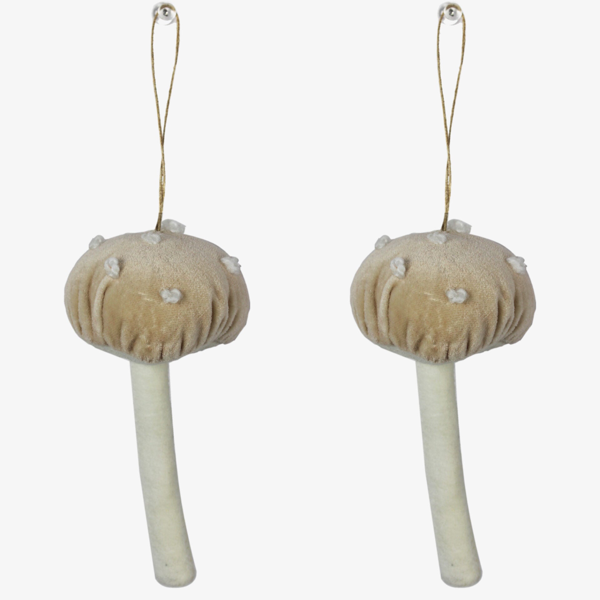 Set of 3 Ivory Velvet "Mushroom" Christmas Tree Decorative Ornaments