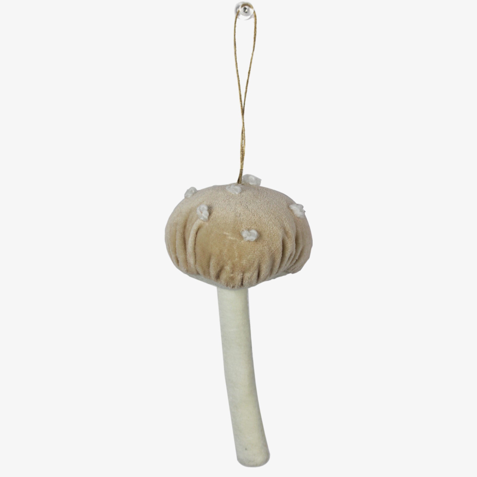 Set of 3 Ivory Velvet "Mushroom" Christmas Tree Decorative Ornaments