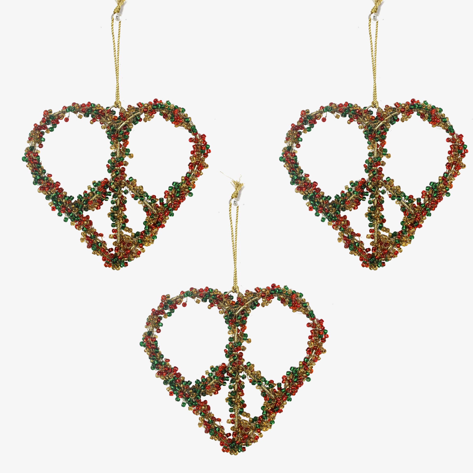 Set of 3 Multicolored Beaded Heart Ornaments for Christmas Tree Decoration