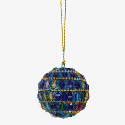 Set of 6 Blue Jewelled with Lac work for Christmas Decorative Balls