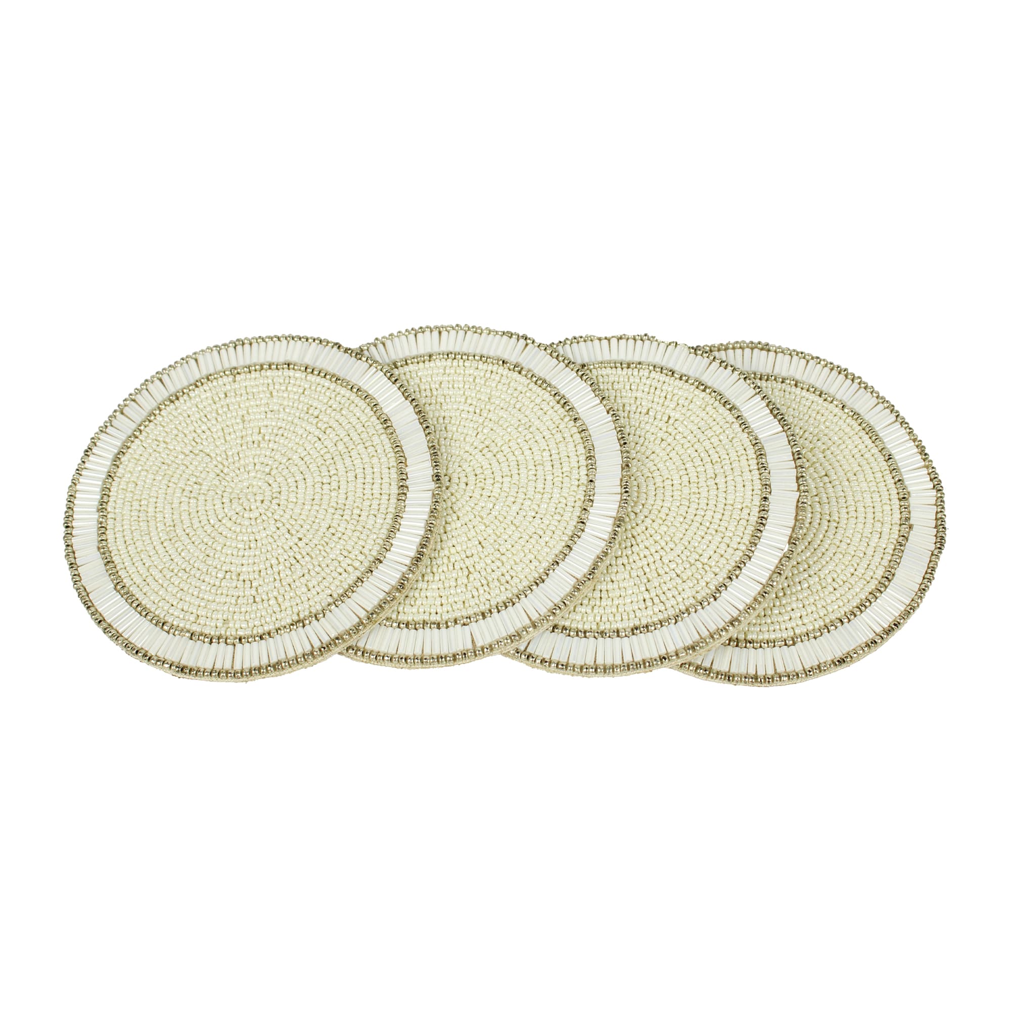 Round Beaded Embroidered Coaster Set of Four