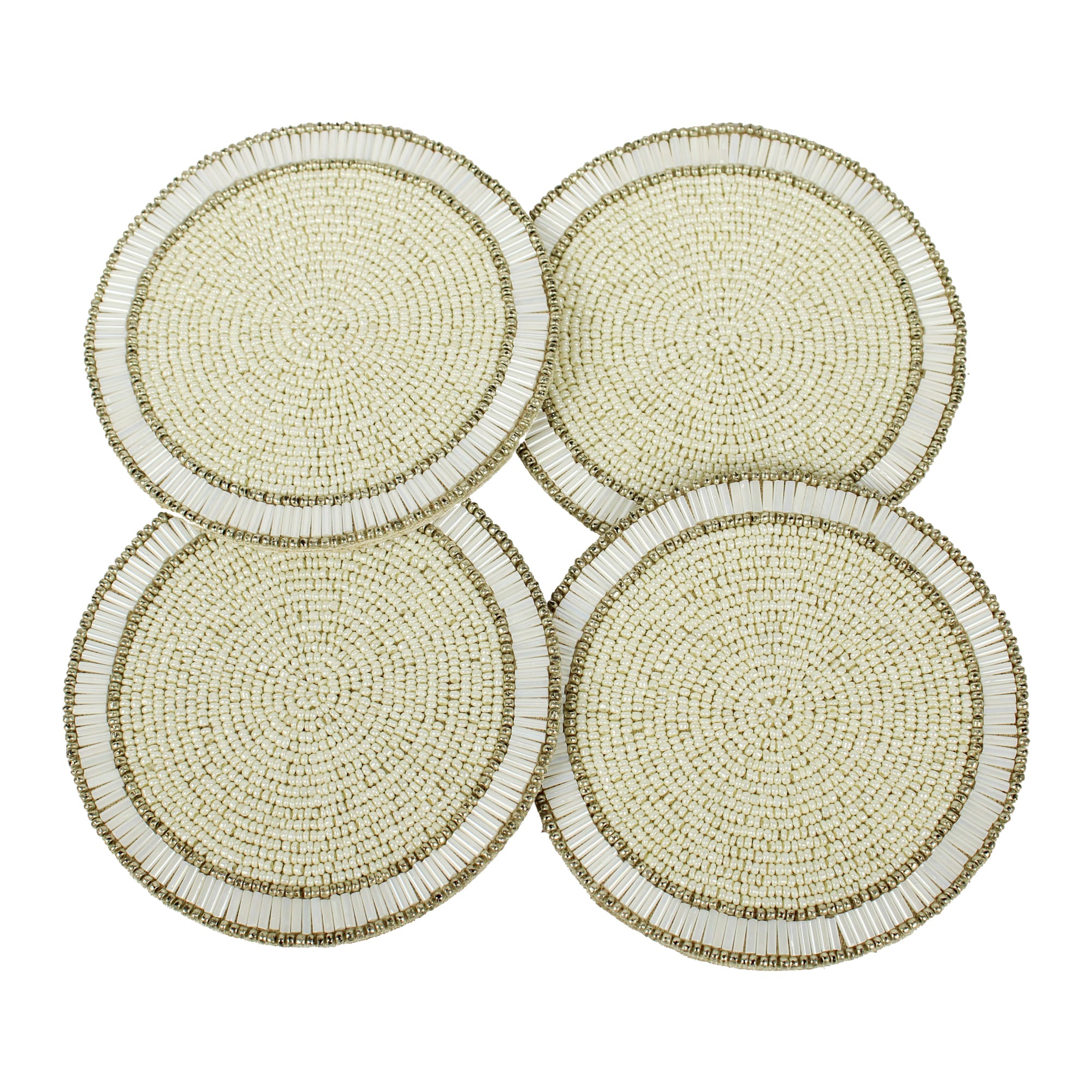 Round Beaded Embroidered Coaster Set of Four