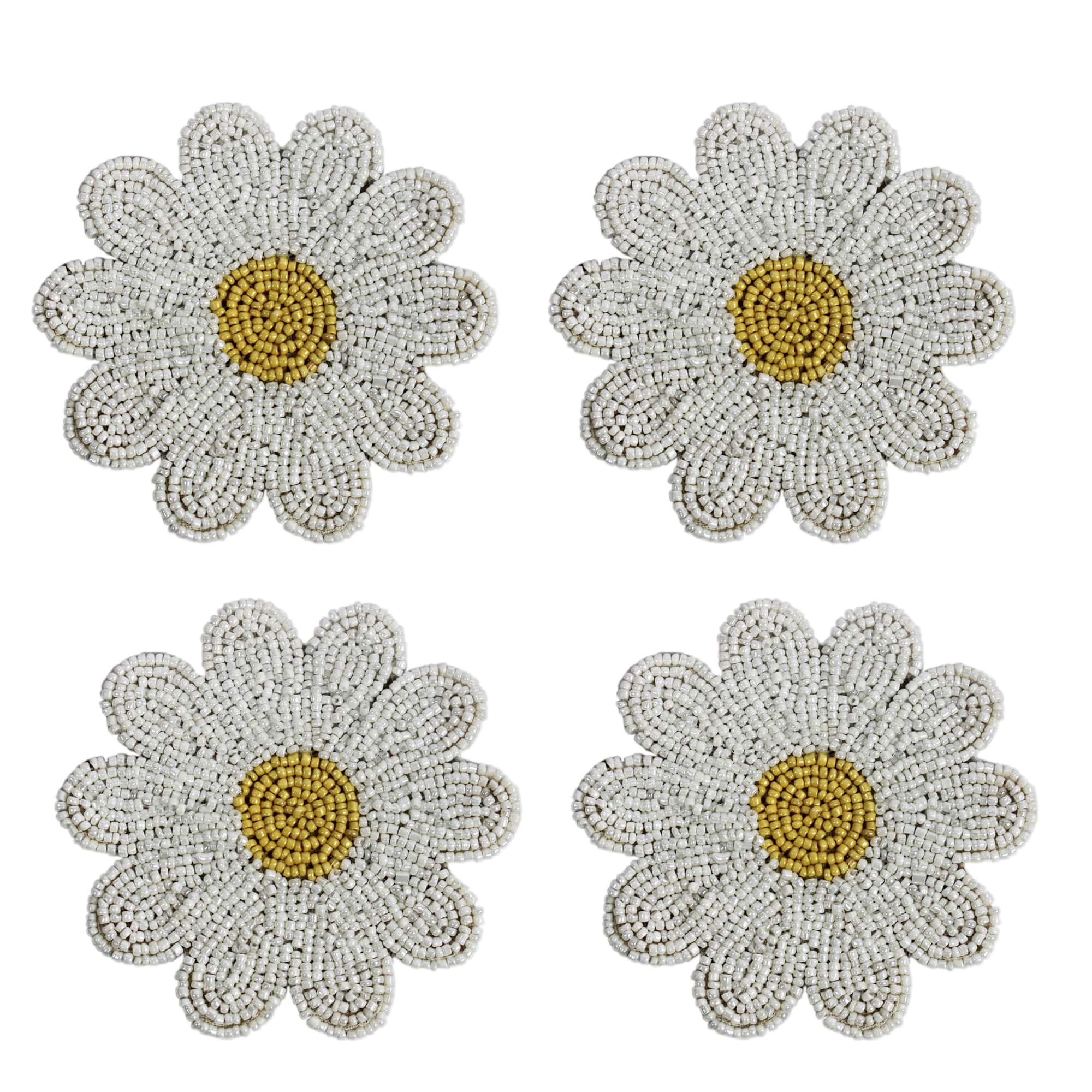 Flower Shaped Beaded Coasters Set of Four