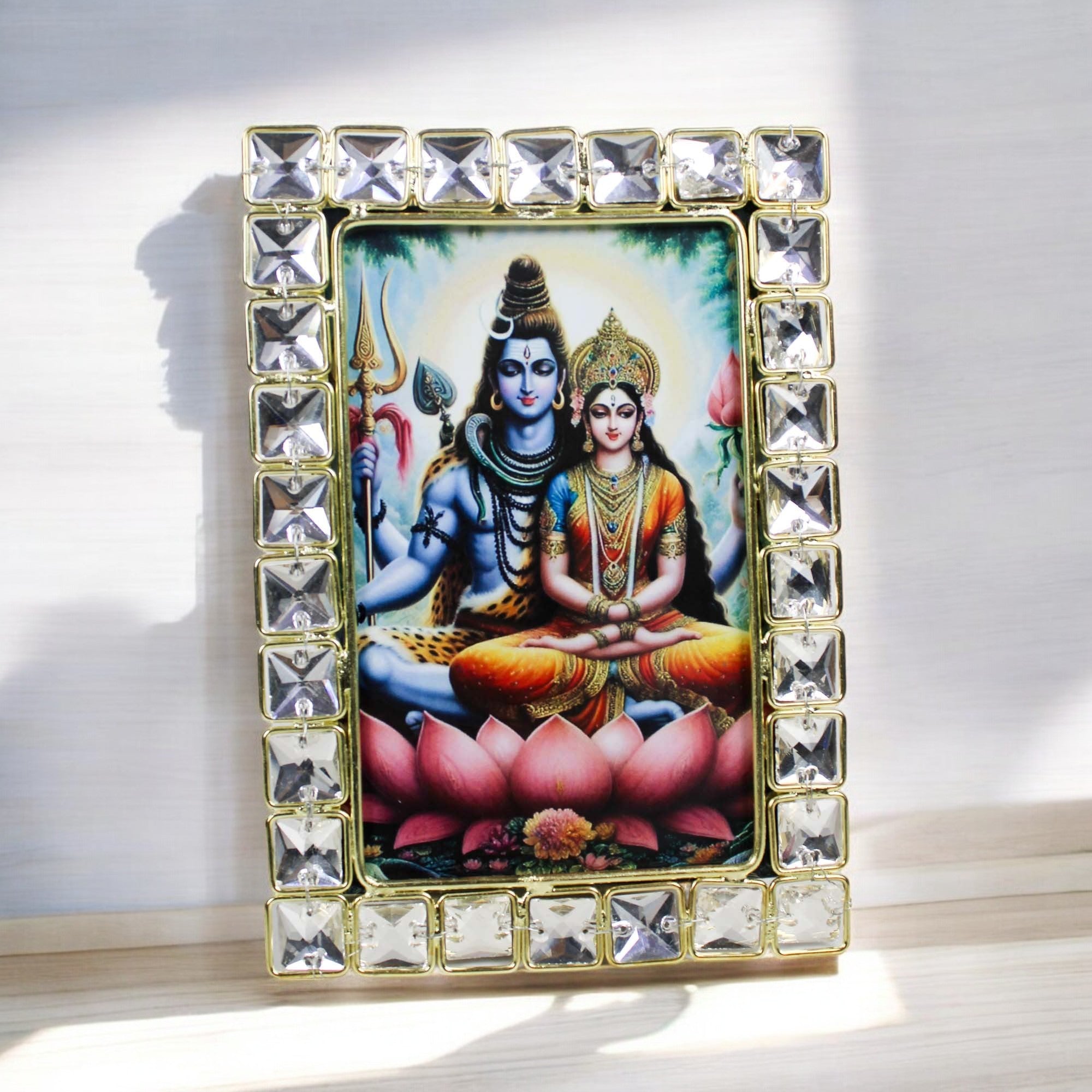 Lord Shiva & Parvati Ji Religious Crystal Jewelled Picture Frame (4x6 Inches)-TH-5847