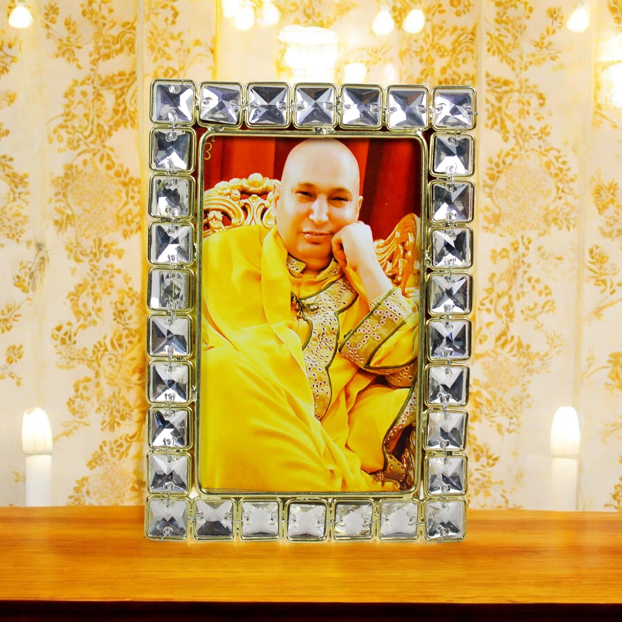 Guru Ji Religious Crystal Jewelled Picture Frame (4x6 Inches)-TH-5849
