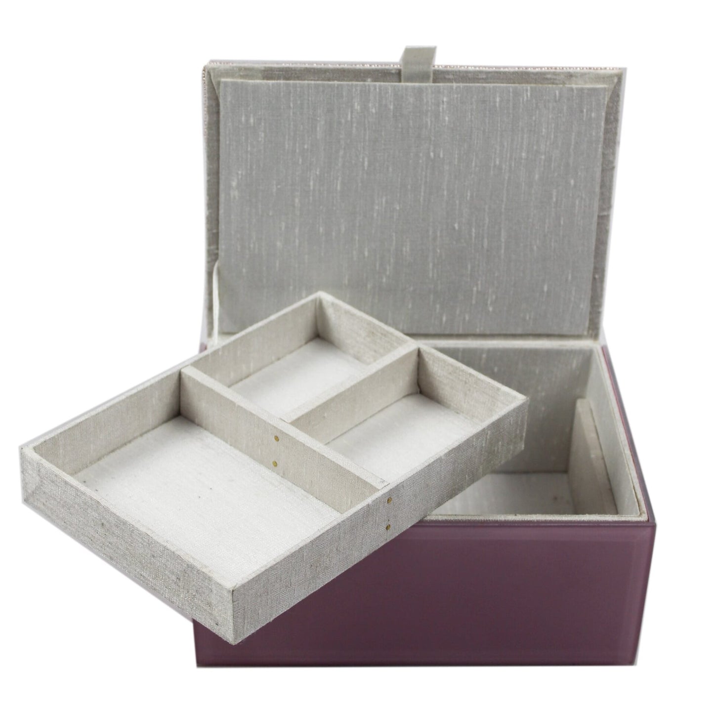 Floral Embroidered Storage Box with Tray & Glass