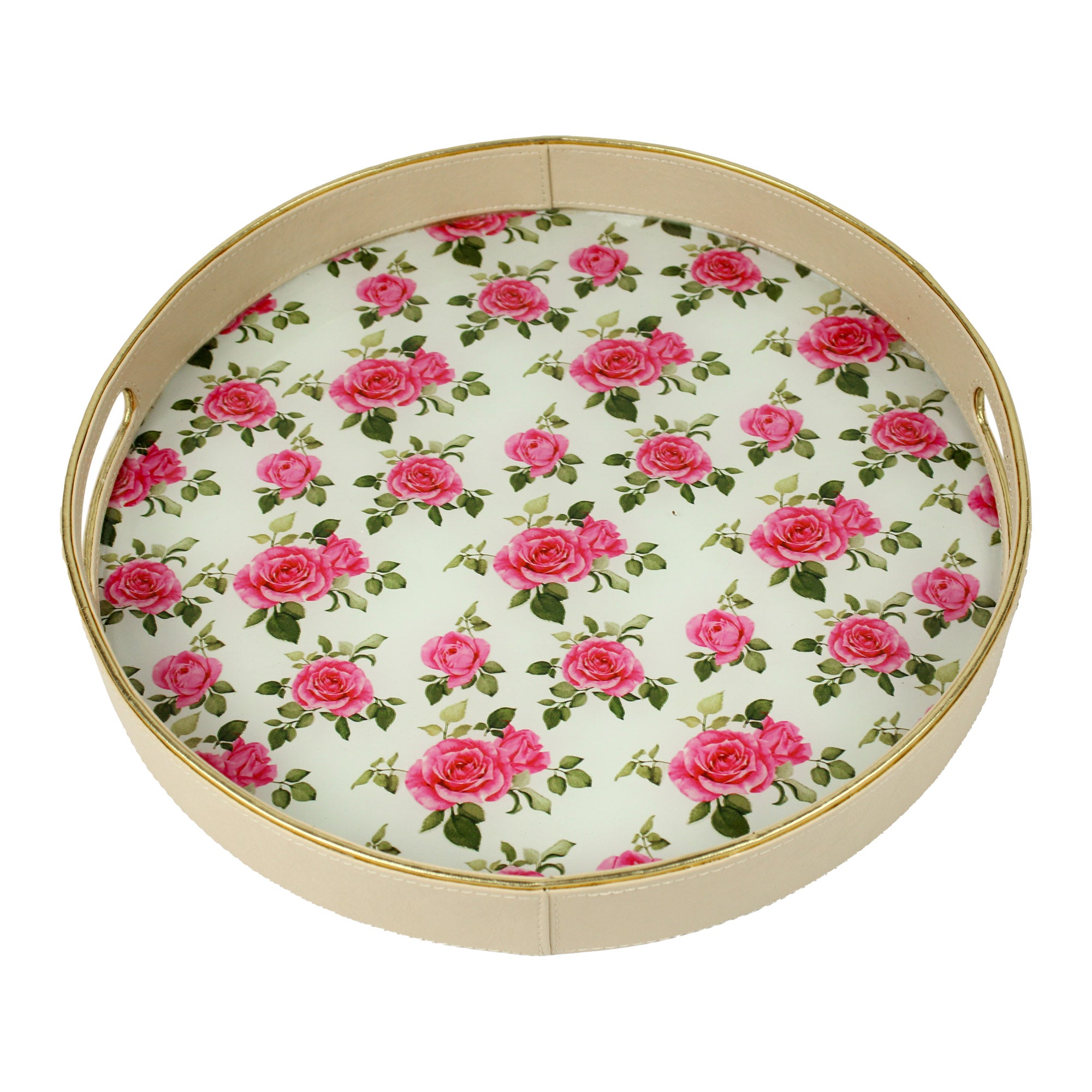 Designer Rose Printed Glass Serving Round Tray