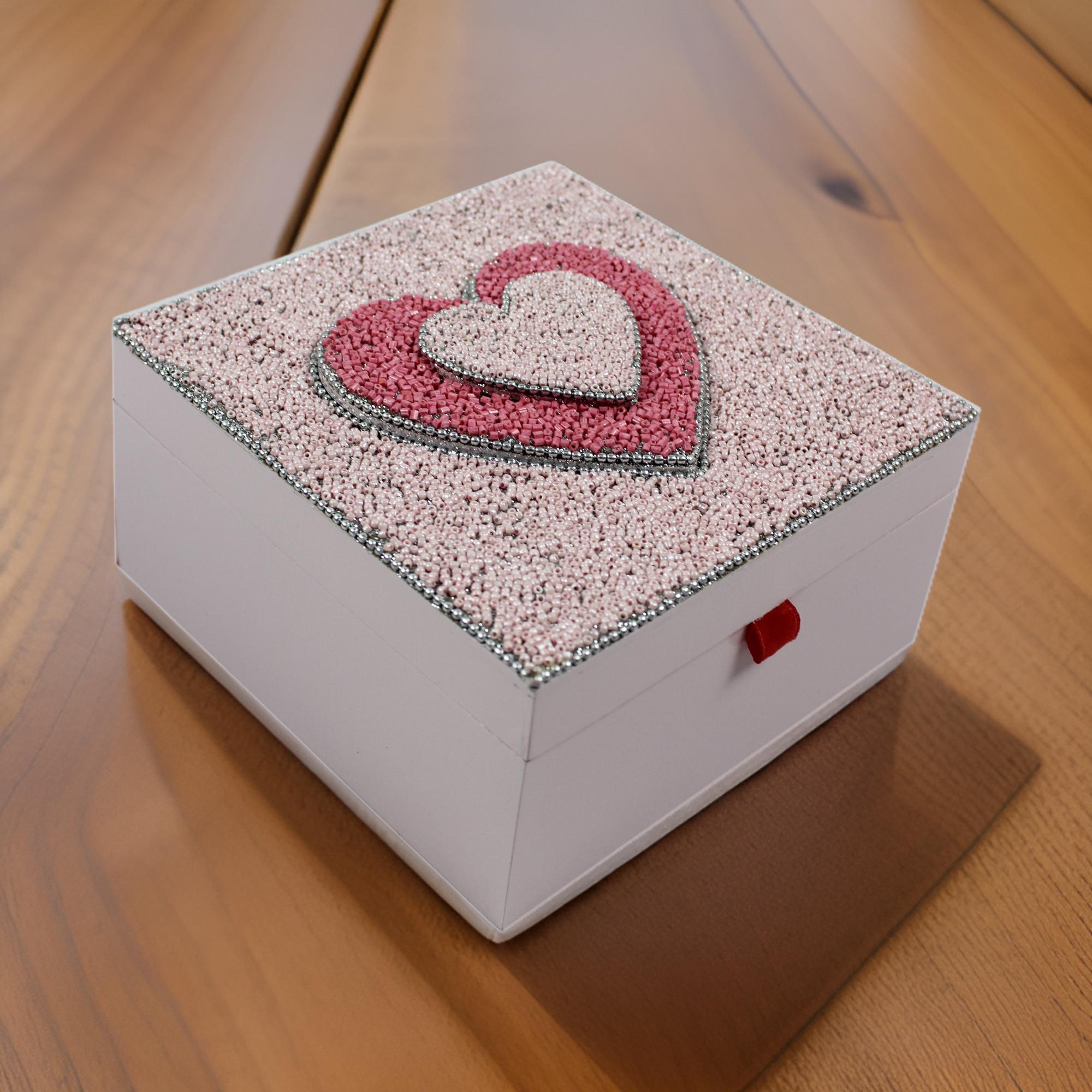 Beaded Heart Design Storage Box for Kids