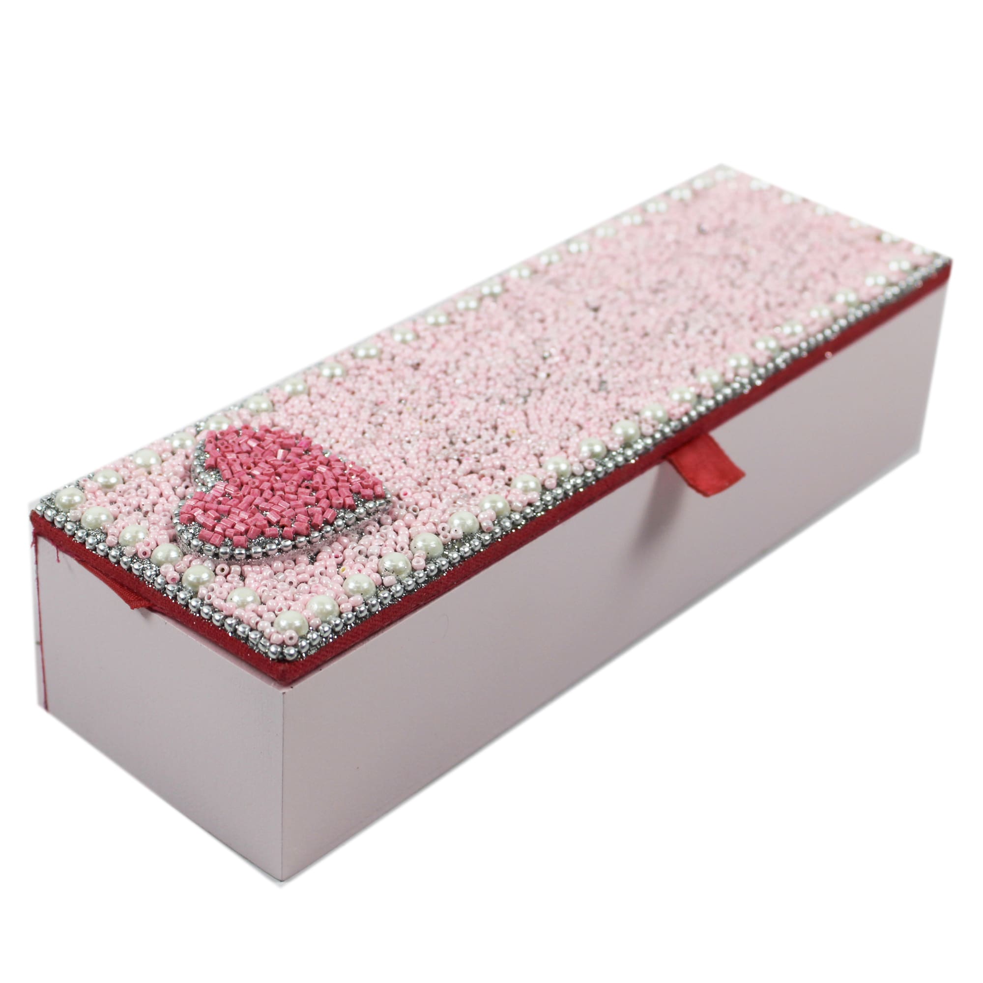 Pearls Beaded Heart Pencil Box for Kids