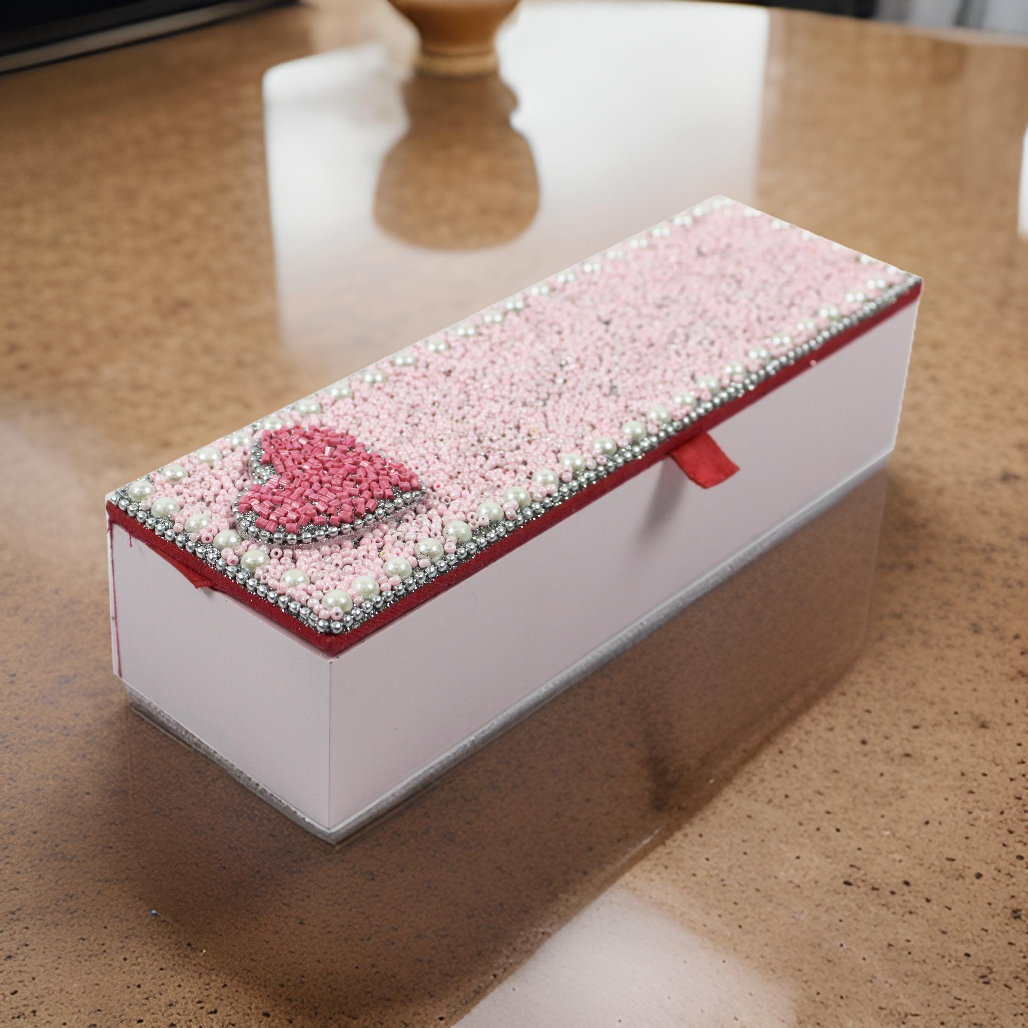 Pearls Beaded Heart Pencil Box for Kids
