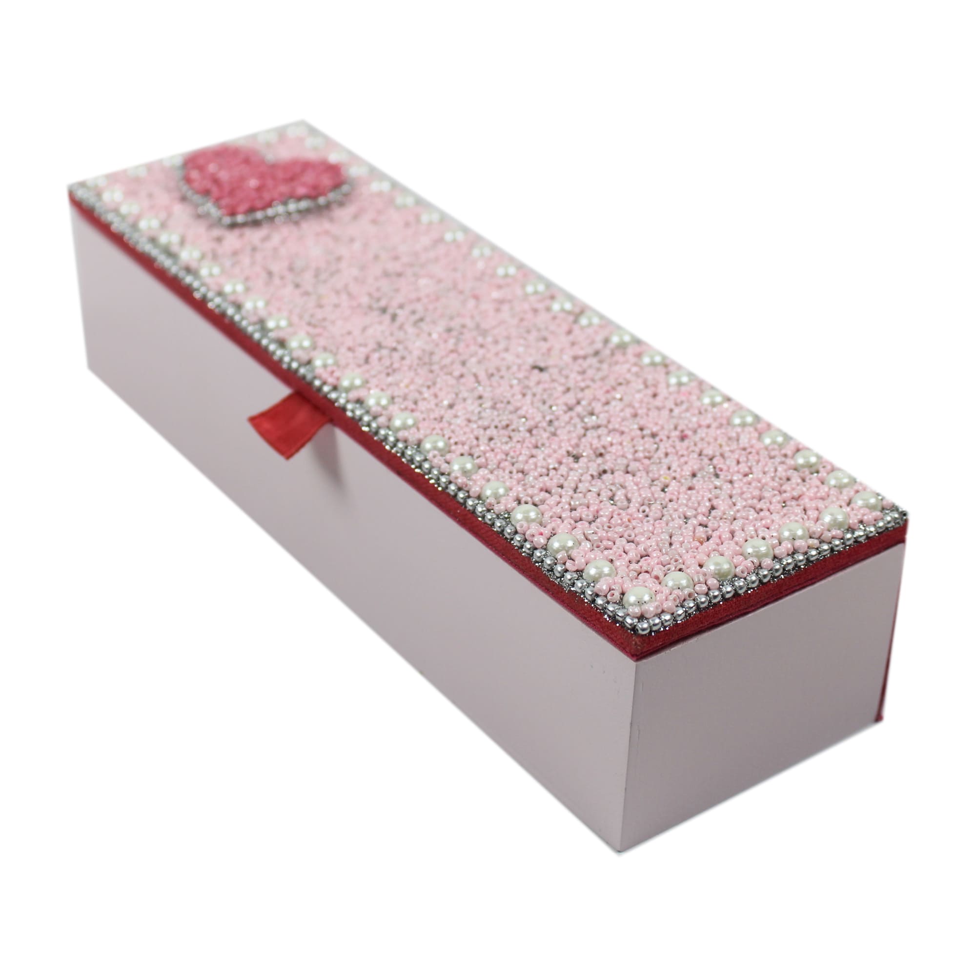 Pearls Beaded Heart Pencil Box for Kids