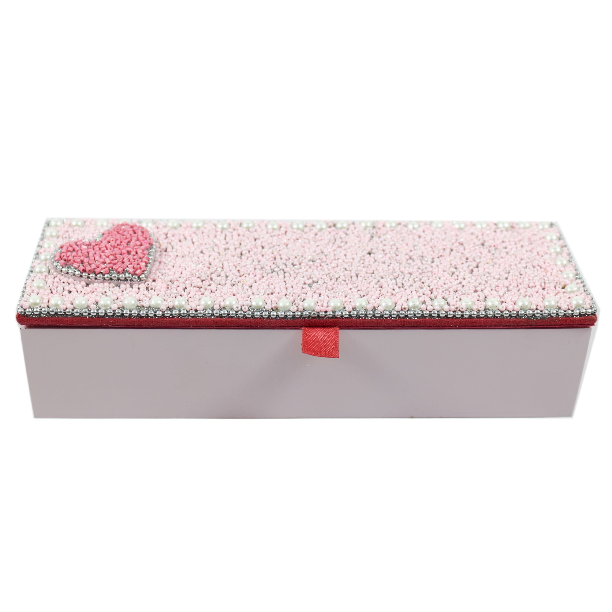 Pearls Beaded Heart Pencil Box for Kids