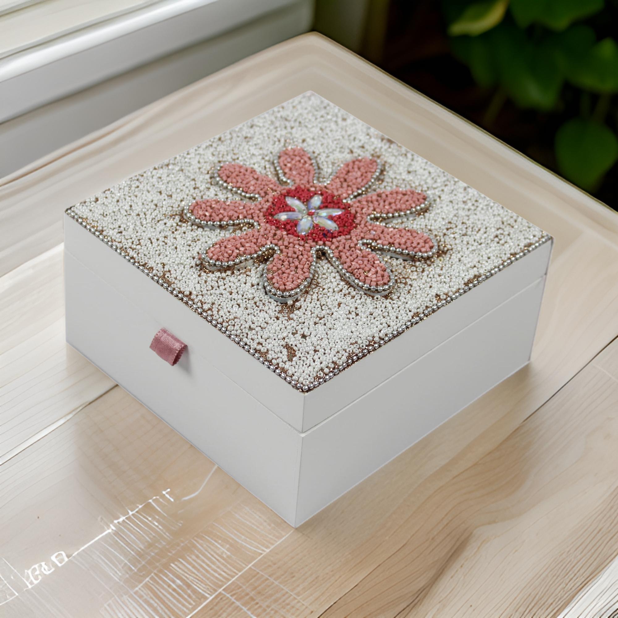 Multicolored Flower Beaded Storage Box for Kids