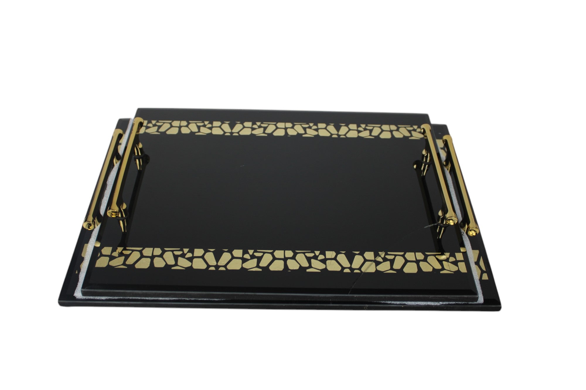 Premium Designer Black Glass Tray Set of Two