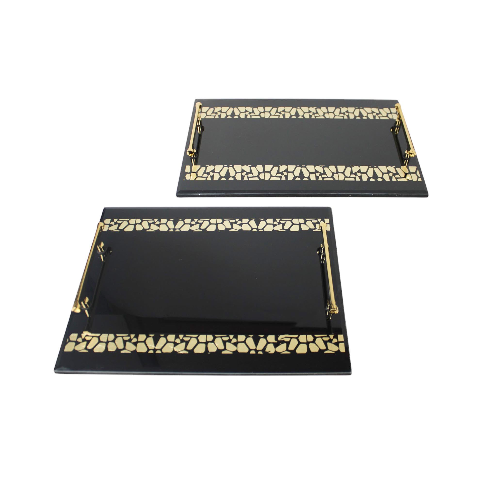 Premium Designer Black Glass Tray Set of Two