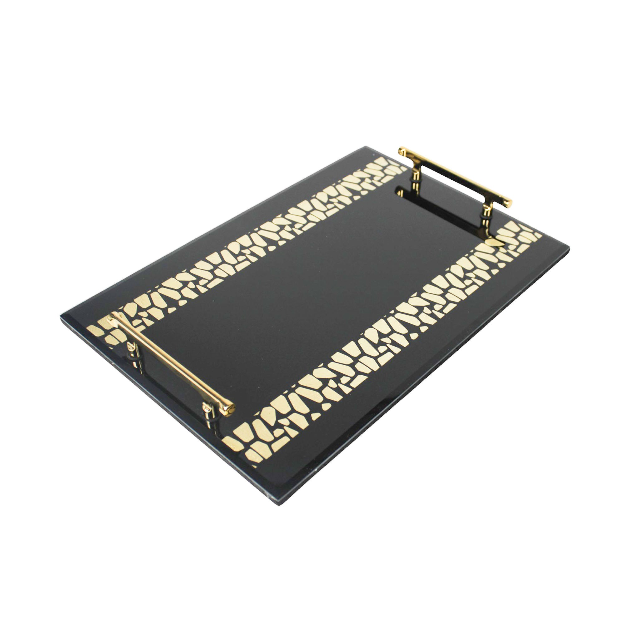Premium Designer Black Glass Tray Set of Two