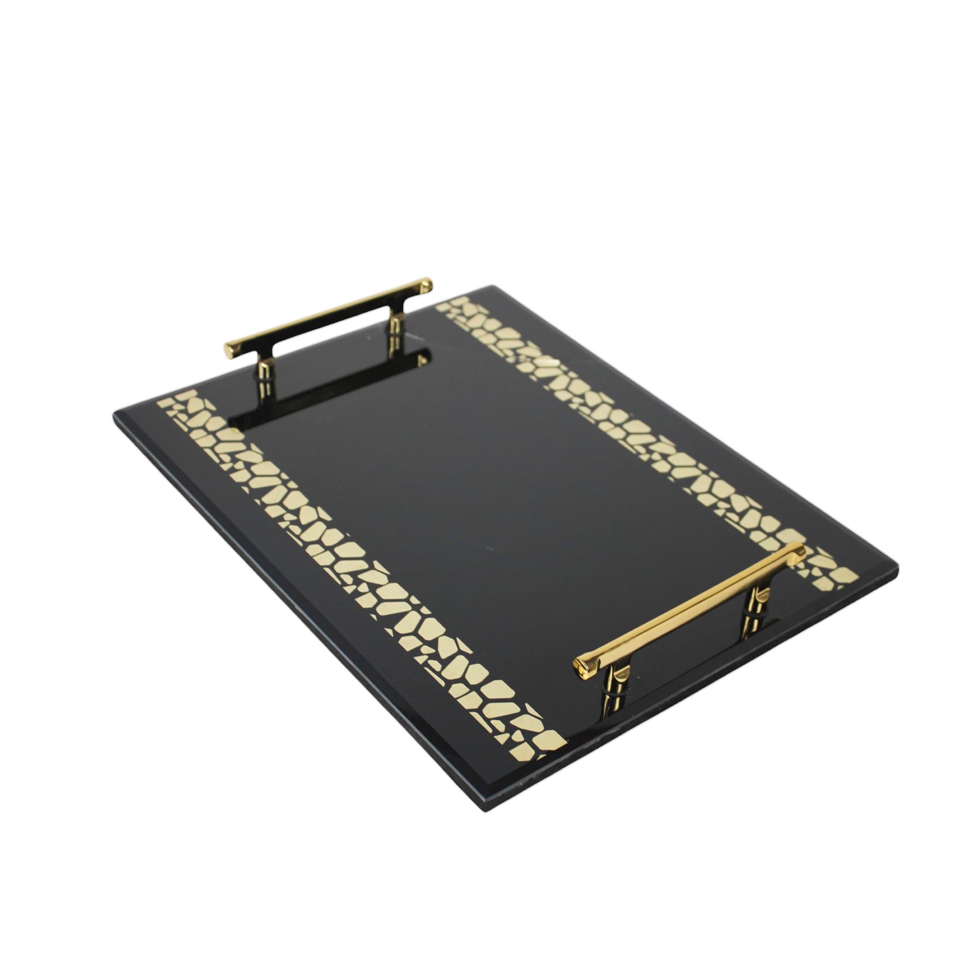 Premium Designer Black Glass Tray Set of Two