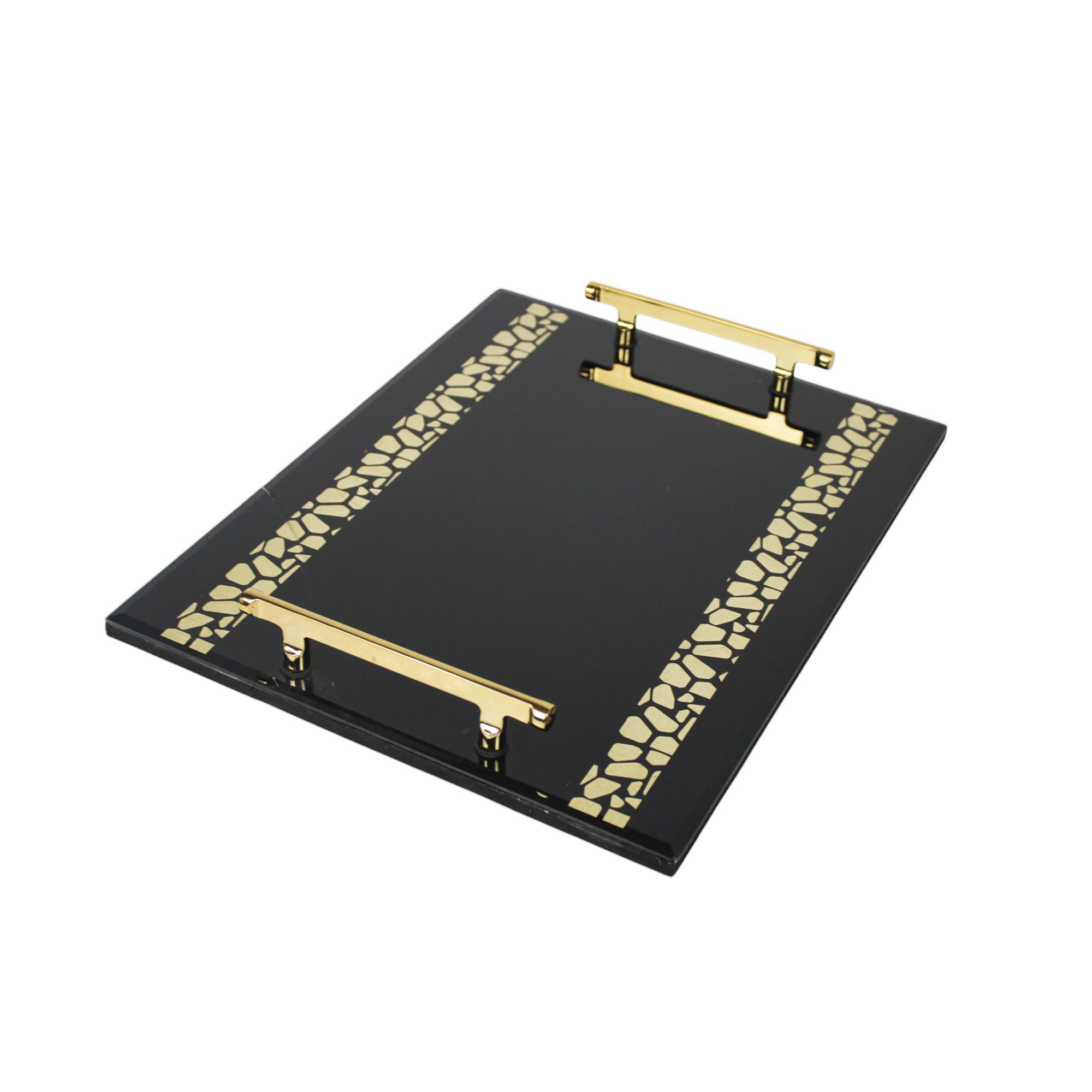 Premium Designer Black Glass Tray Set of Two