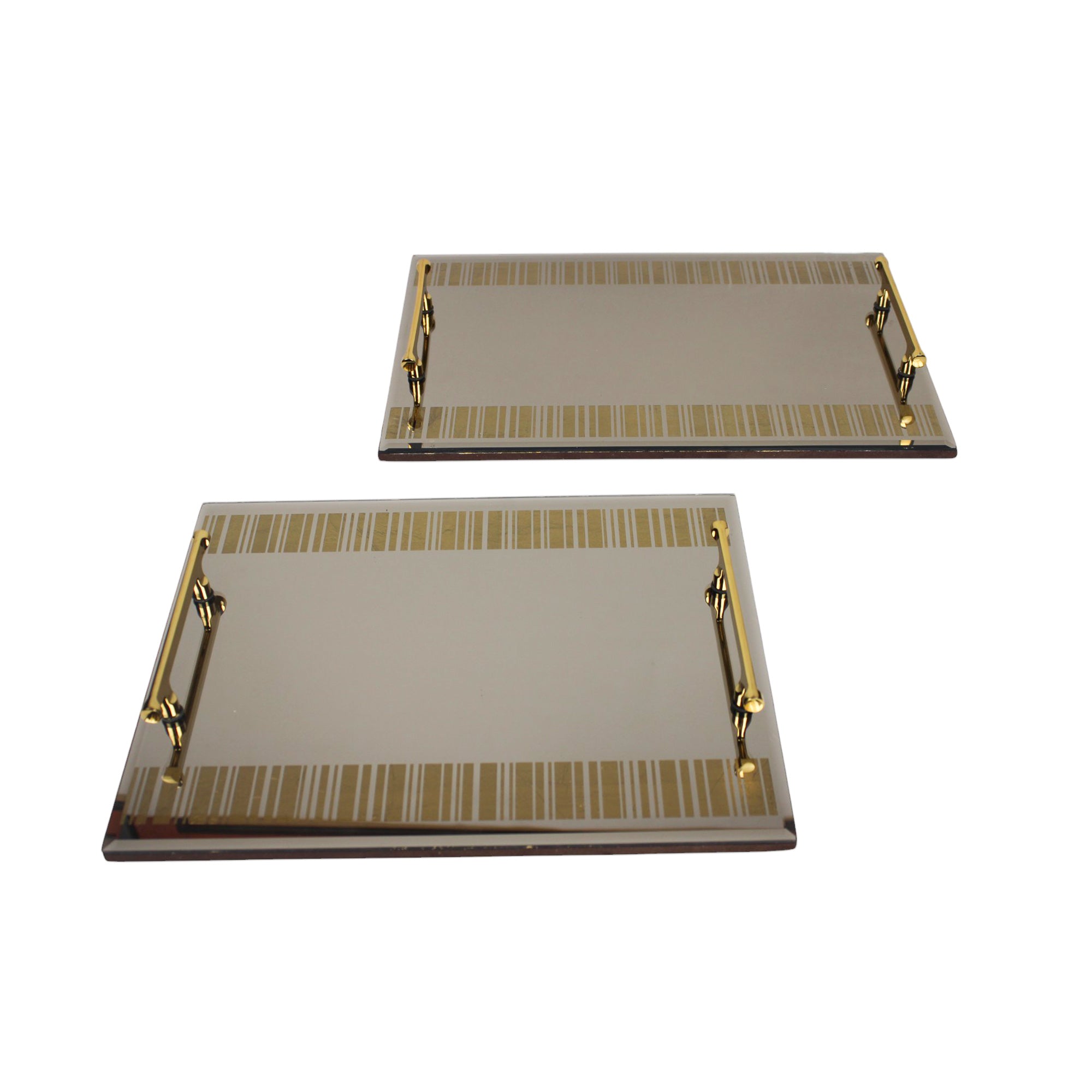 Luxury Designer Brown Glass Set of Two Tray