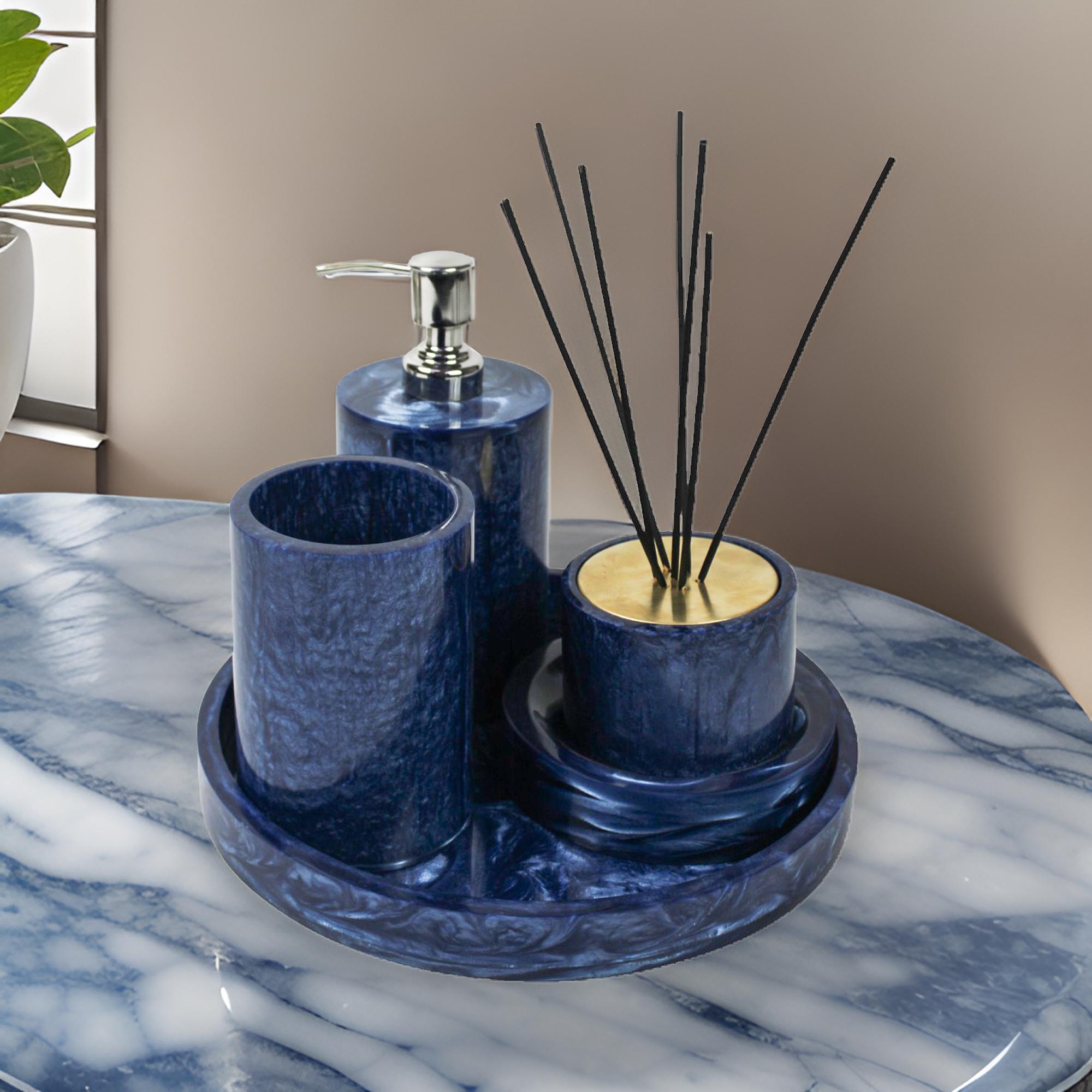 Premium Bathroom Accessory Set of 5 Pieces (Blue Color)