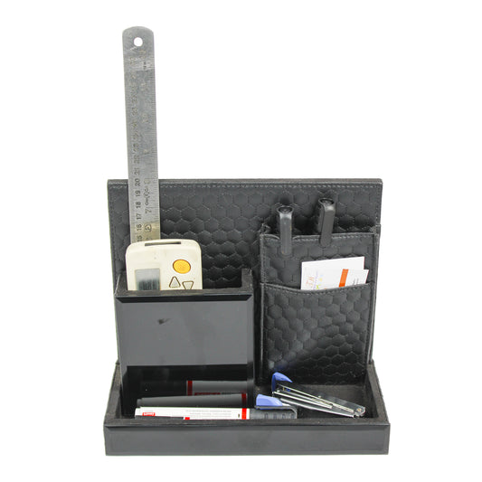 Black leatherette Stationery Organizer & Remote Holder