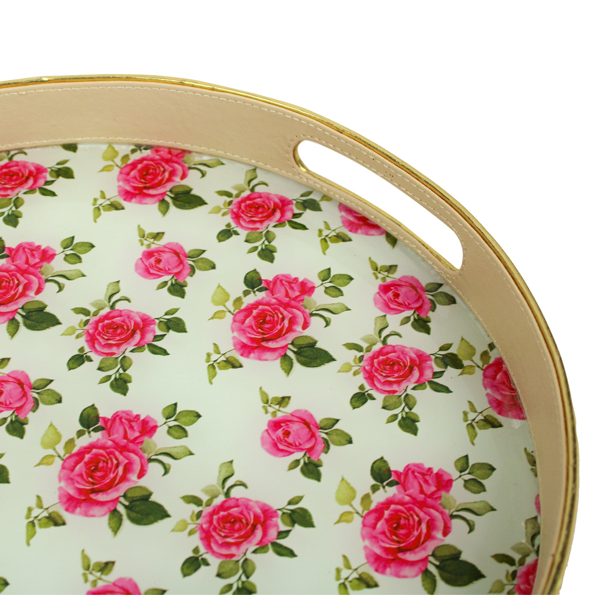 Designer Rose Printed Glass Serving Round Tray