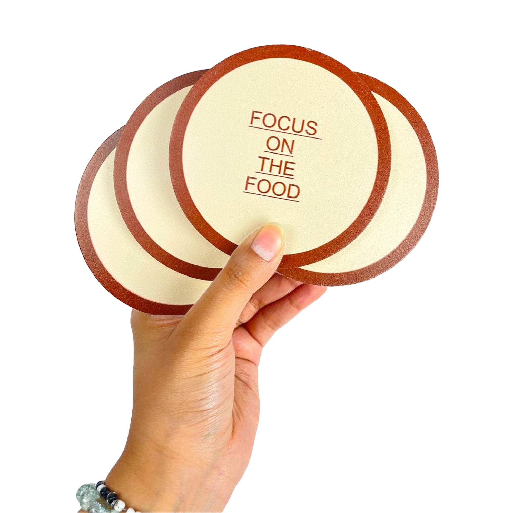 Printed Round MDF Coaster With Metal Caddy Tray Set of Six