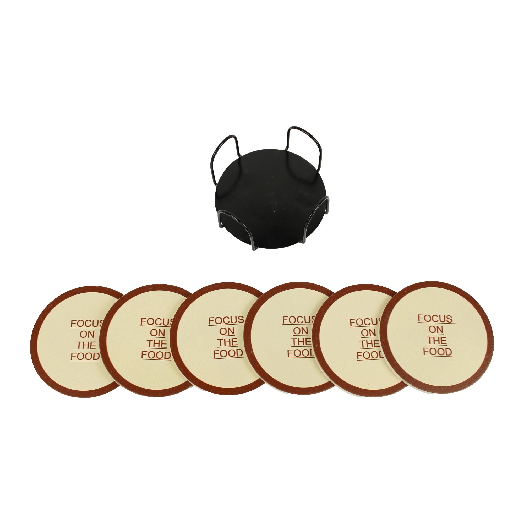 Printed Round MDF Coaster With Metal Caddy Tray Set of Six