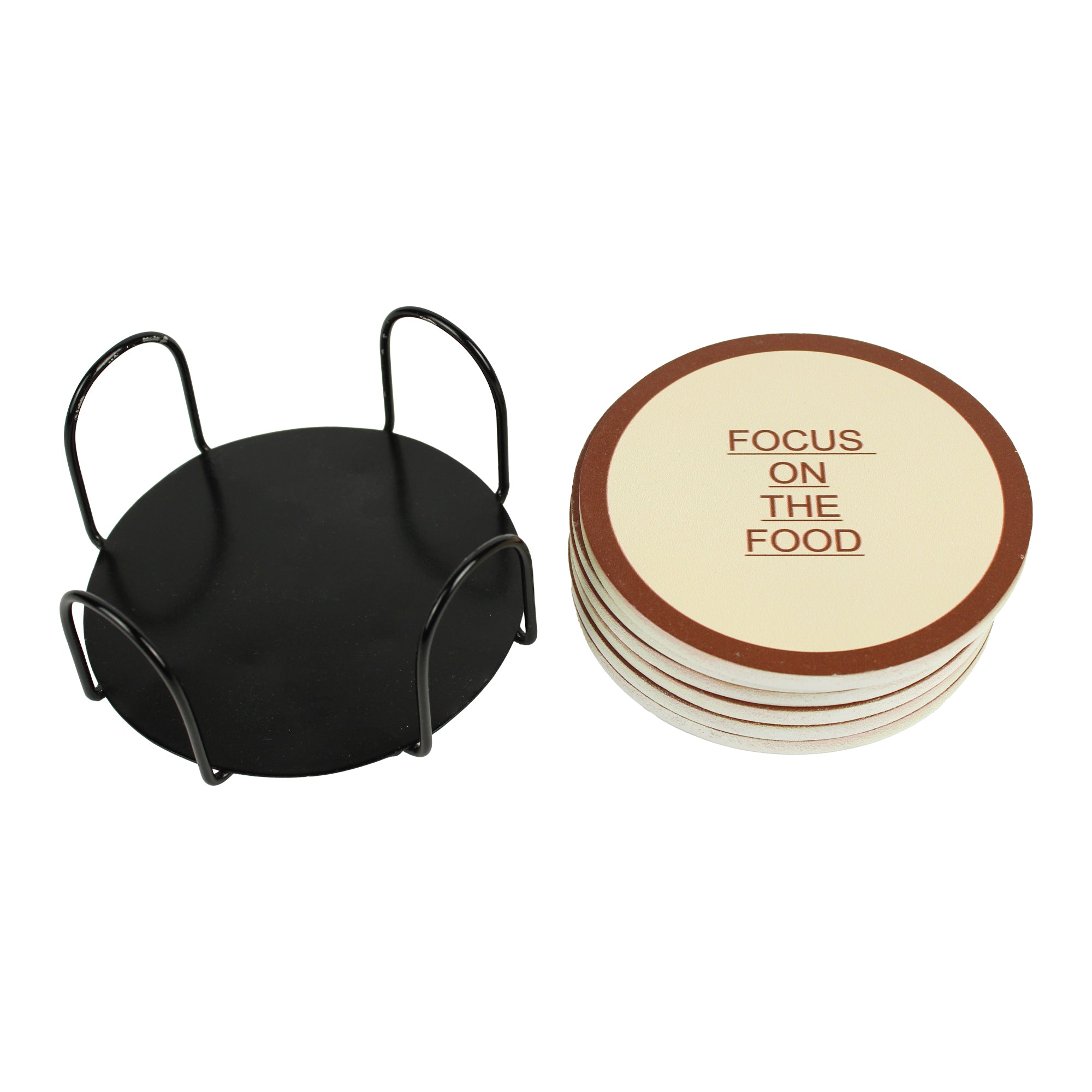 Printed Round MDF Coaster With Metal Caddy Tray Set of Six