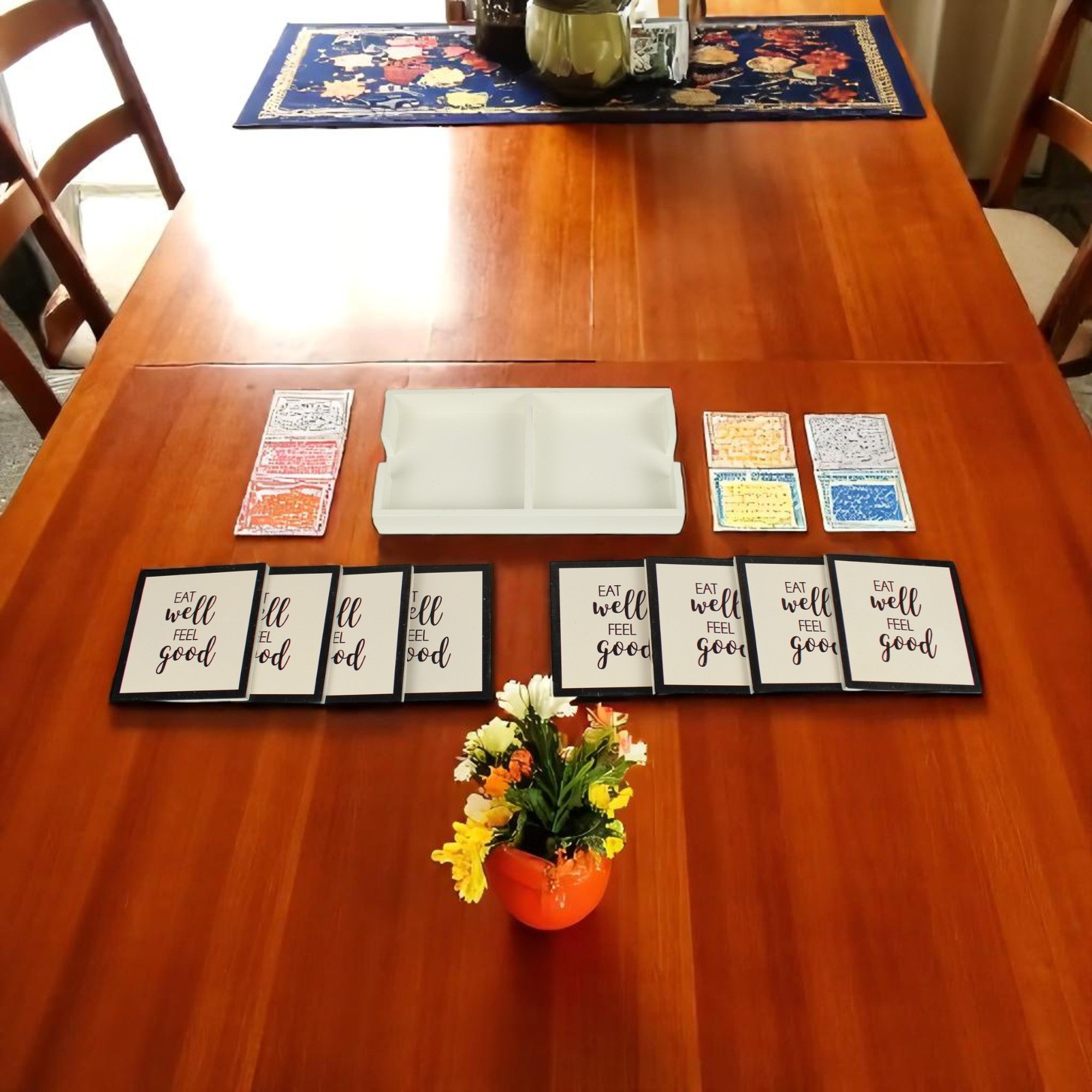 Printed Coaster With Caddy Tray Set of Eight