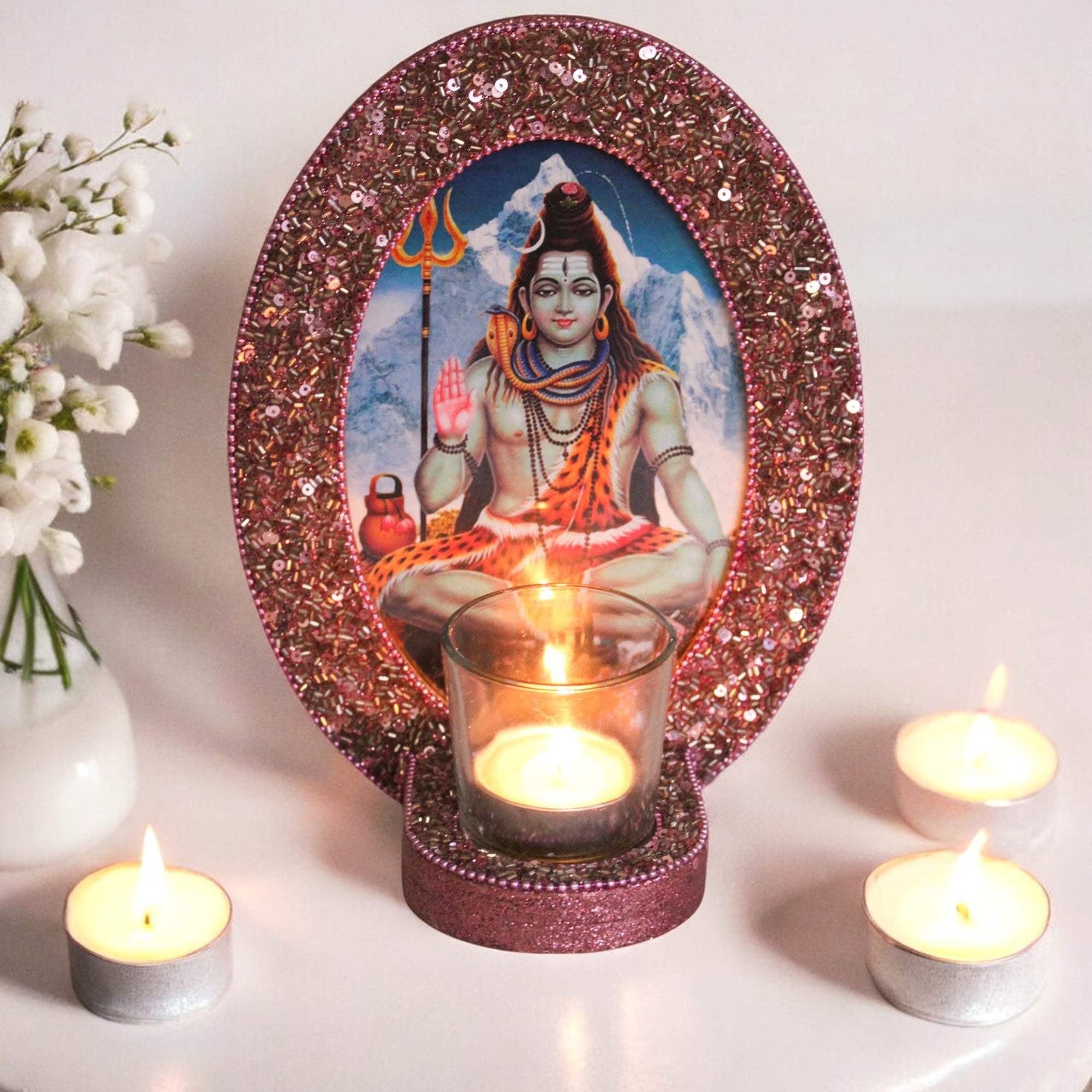 Decorative Lord Shiva Blessings Pink Photo Frame (5x7 Inches)-TH-266