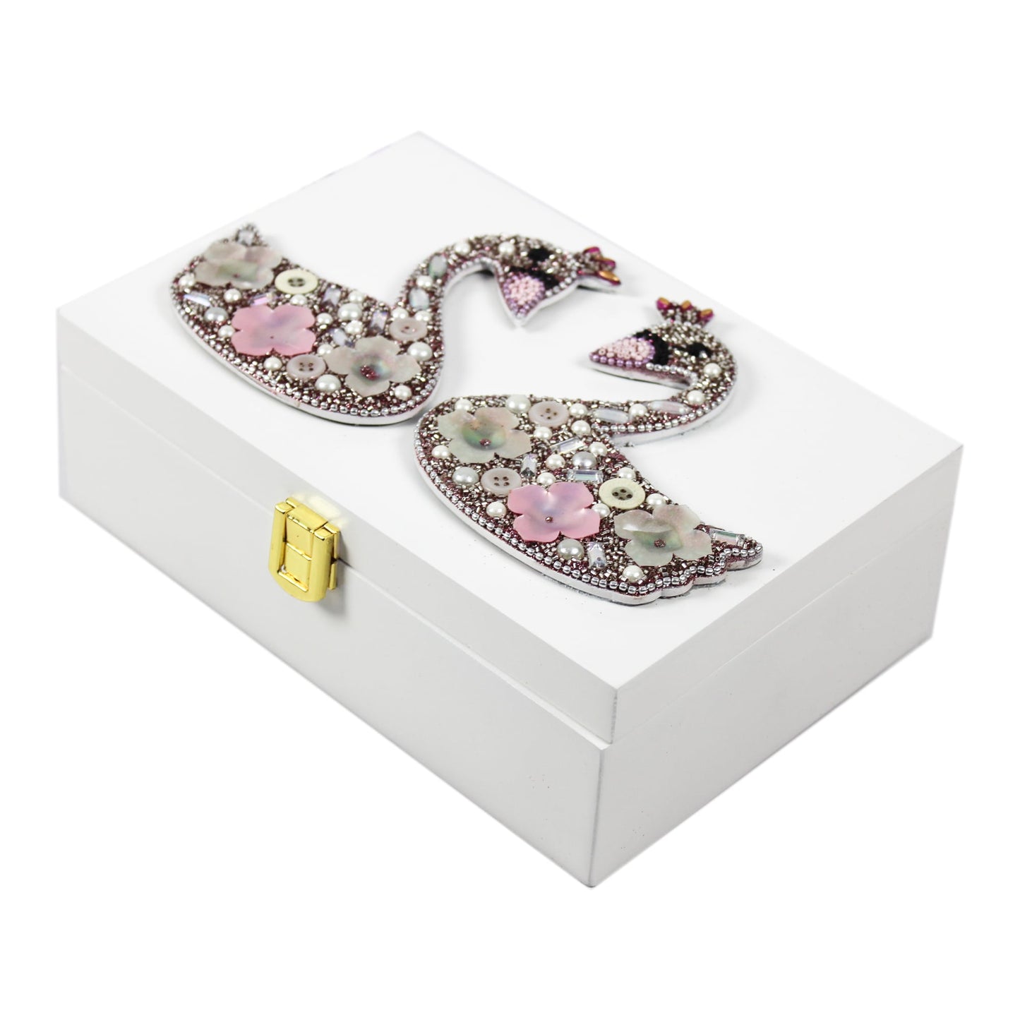 Multicolour Beaded / Pearl Swan Design Multipurpose Storage Box