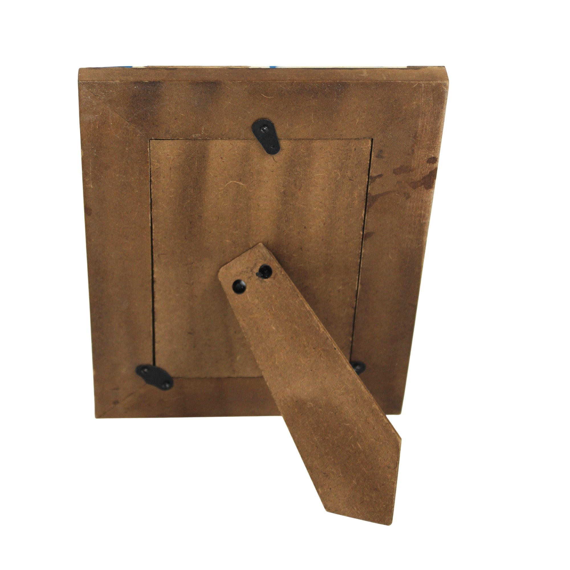 Artisan Hand-Inlay Geometric Photo Frame – Blue & Natural Wood Semi-Circle Design