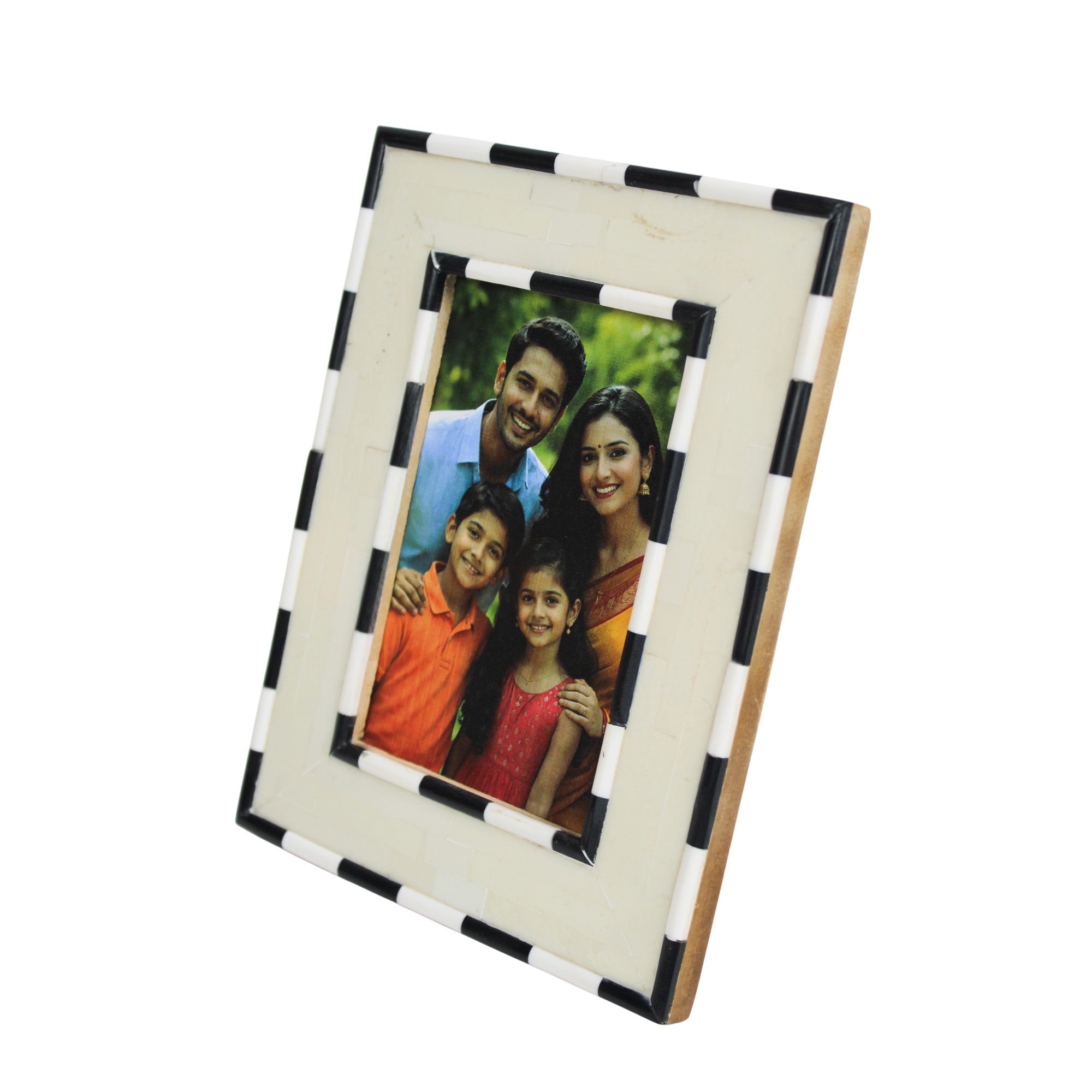 Checkerboard Photo Frame – Classic Bone Inlay Tabletop Decor