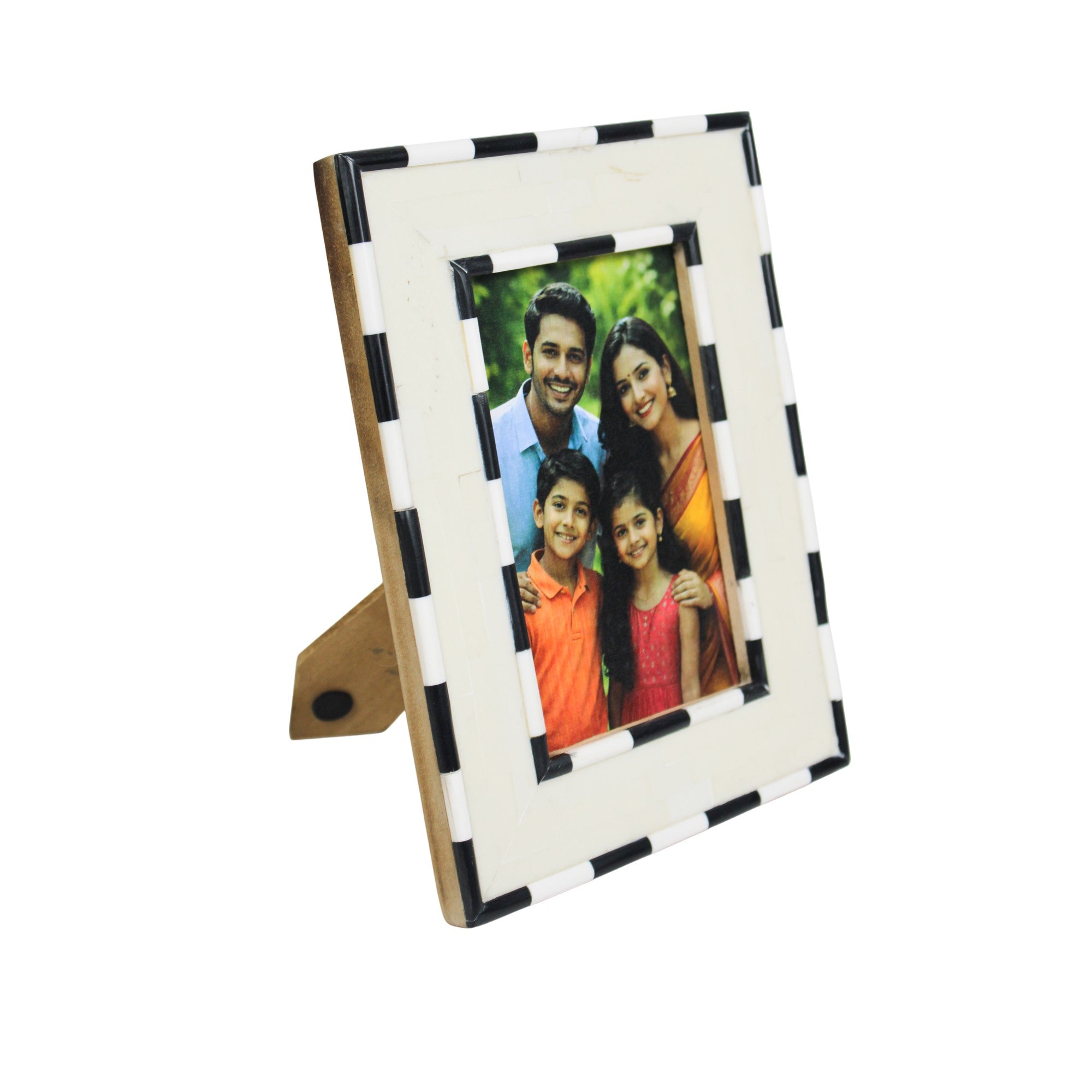 Checkerboard Photo Frame – Classic Bone Inlay Tabletop Decor