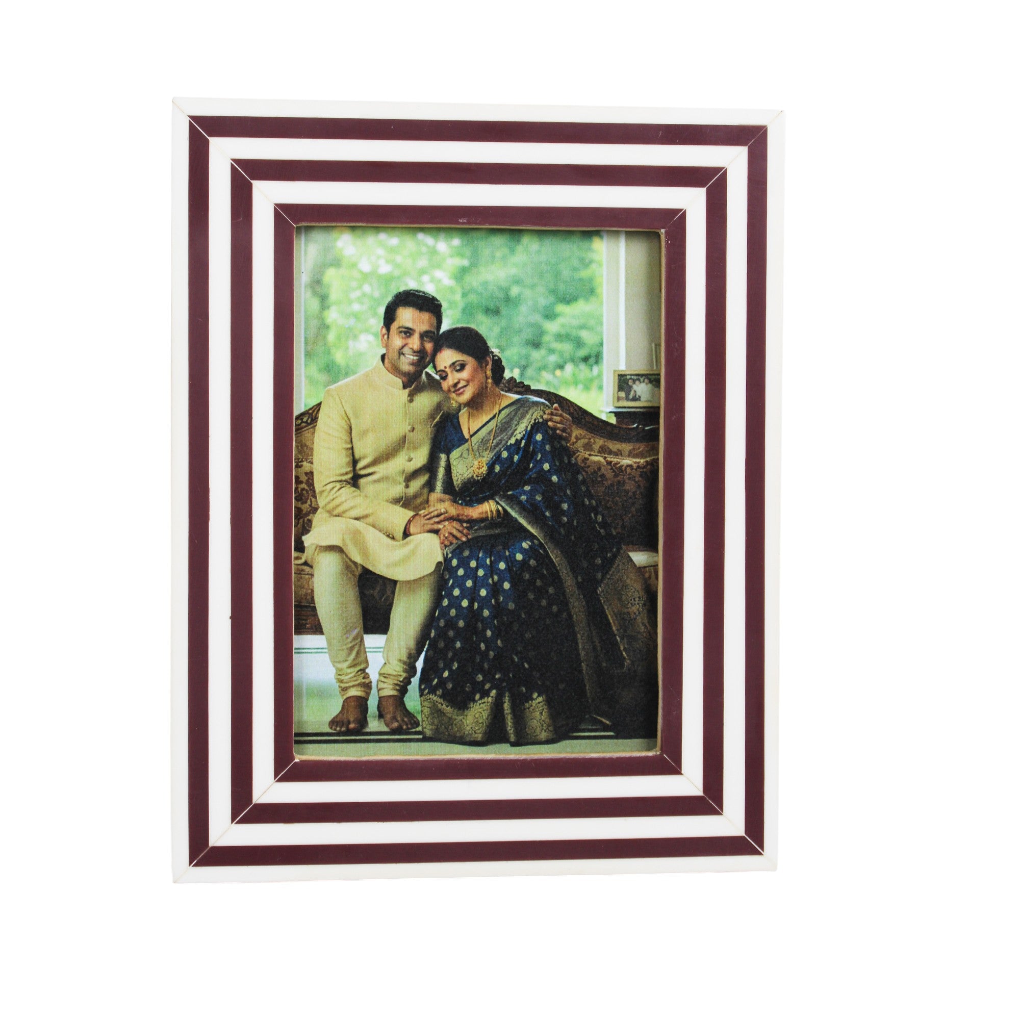Artisanal Striped Bone Inlay Photo Frame