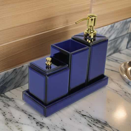 Blue Lacquered Glass Bath Set of 4 Pcs.