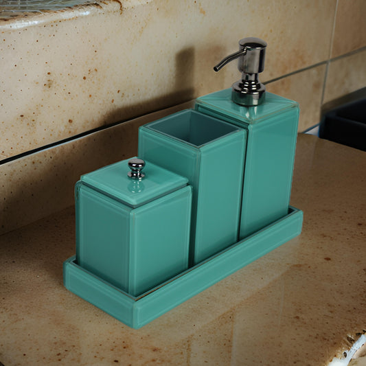 Green Lacquered Glass Bath Set of 4 Pcs.