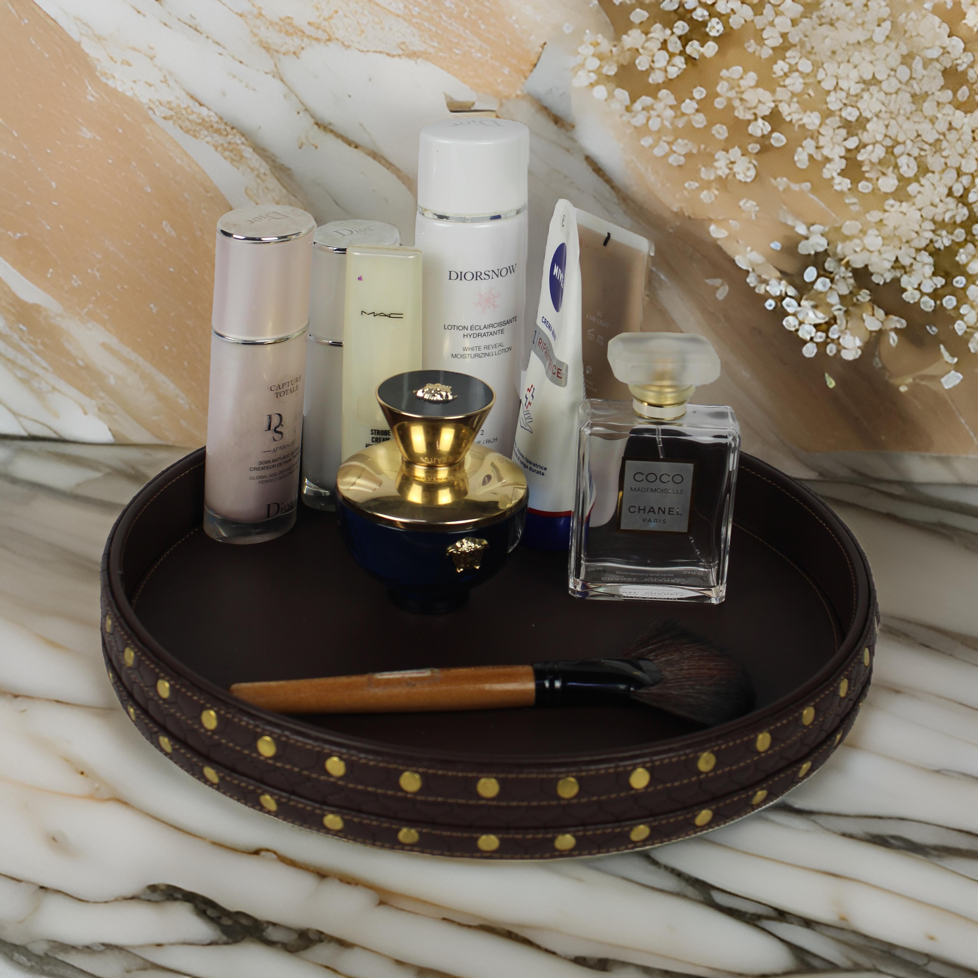 Designer Brown Round Leatherite Tray-TH-5309