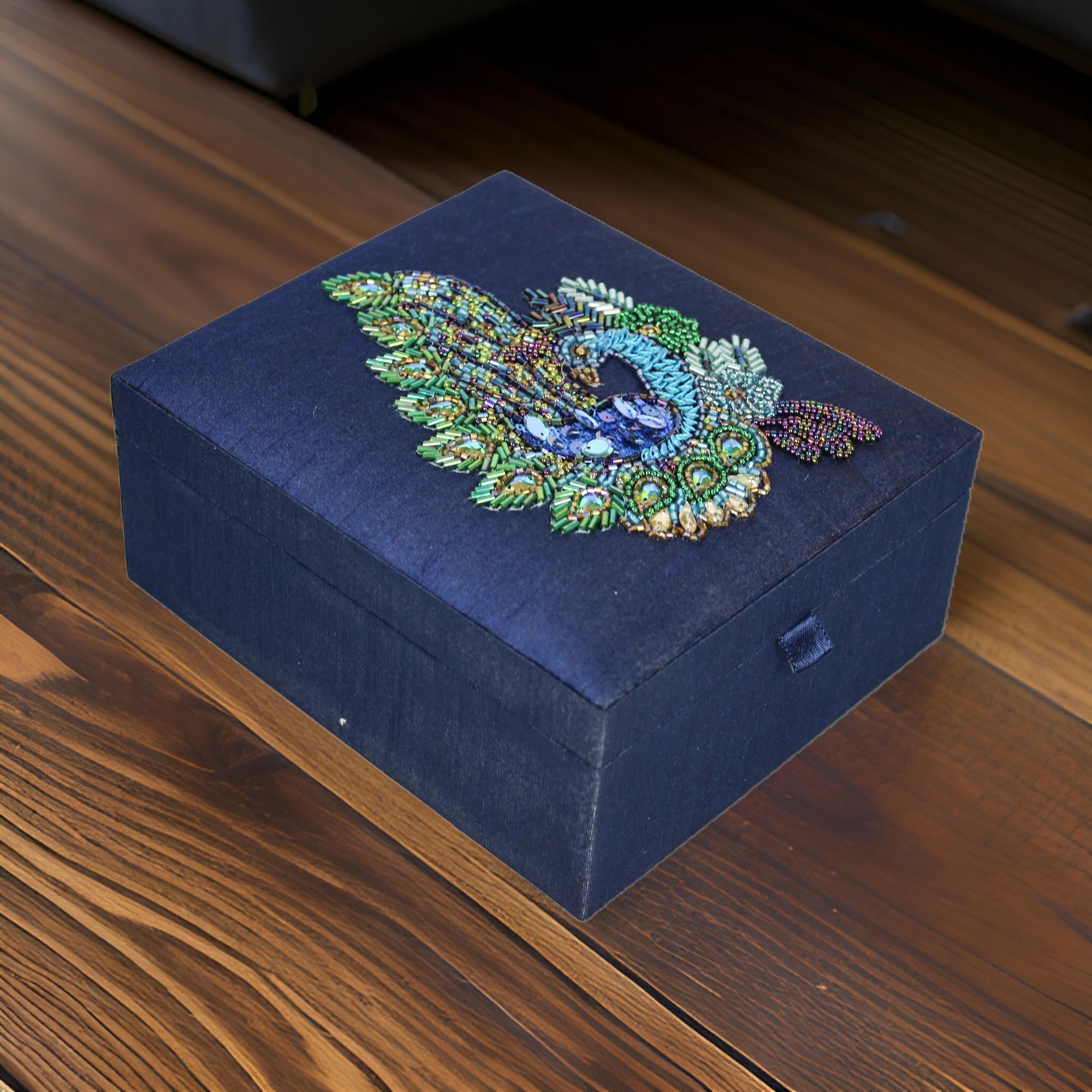  Peacock Embroidered Jewellery Box 