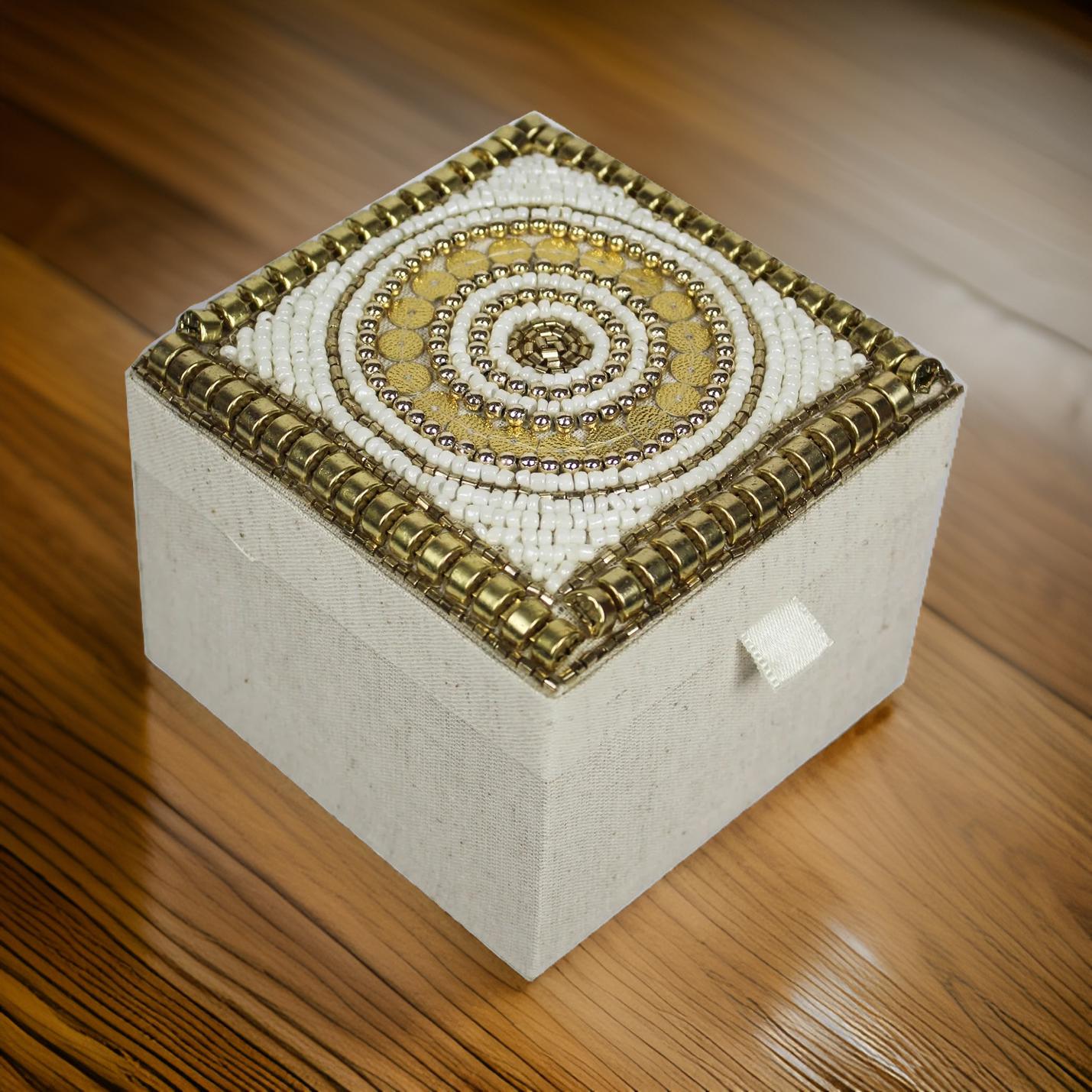 Beige Embroidered Jewellery Box