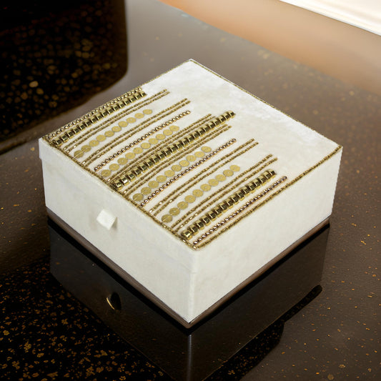 Beige Embroidered Jewellery Box