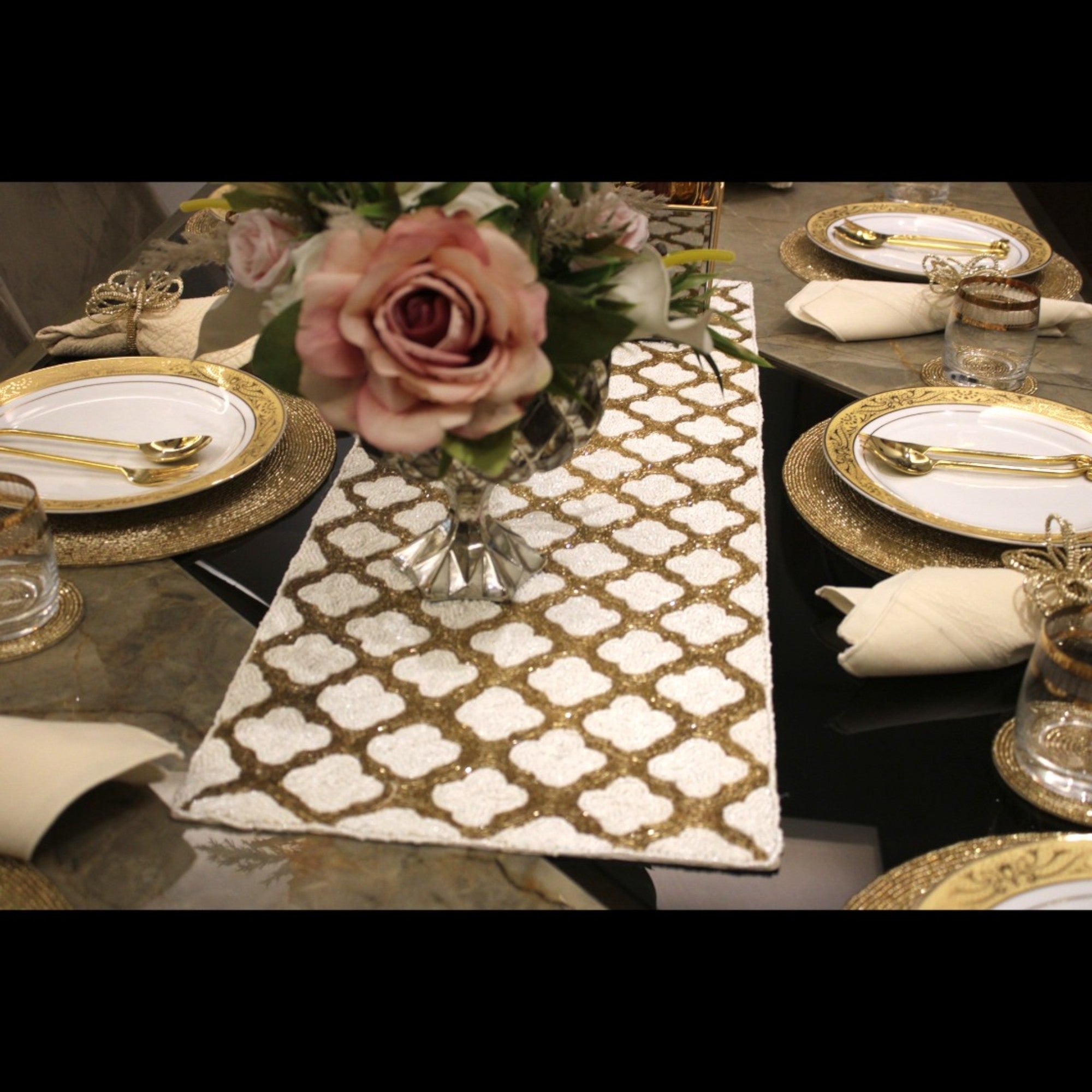 Beaded Diamond Shape Table Runner
