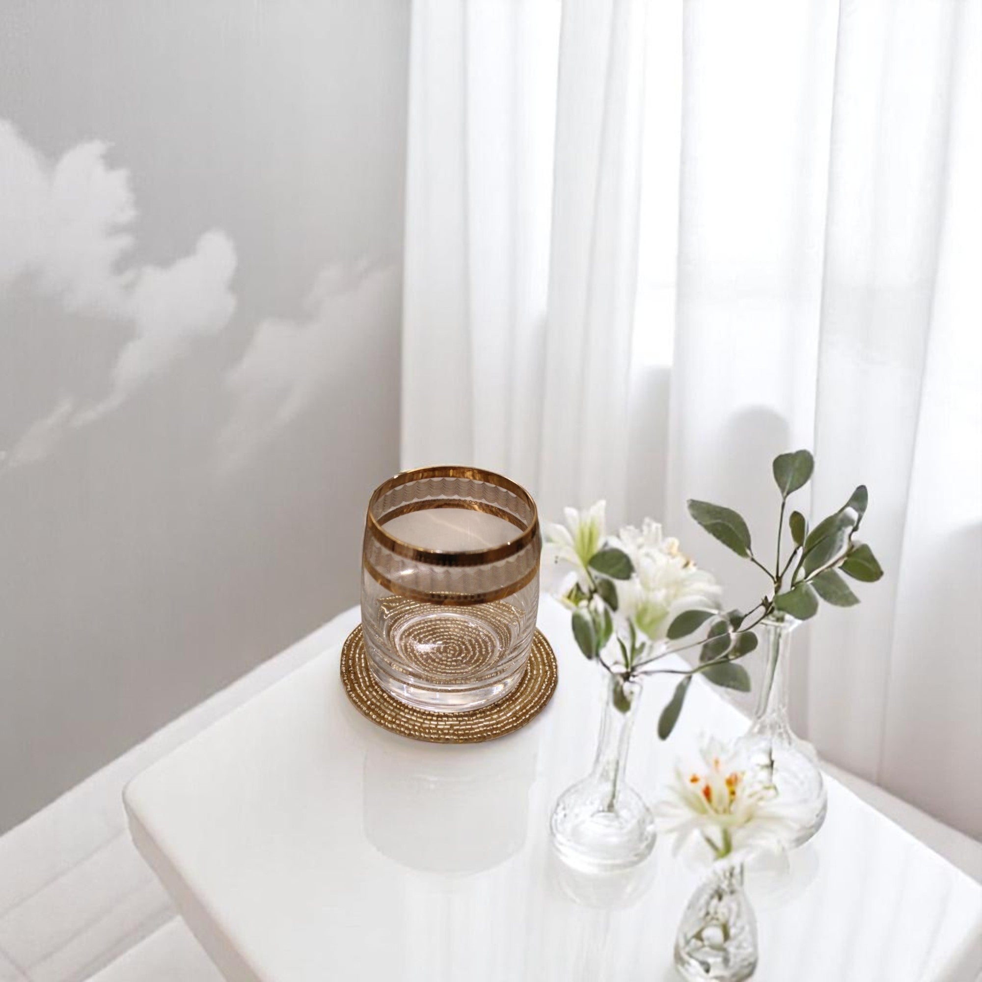 Beaded Coaster in Golden Colour Set of Four