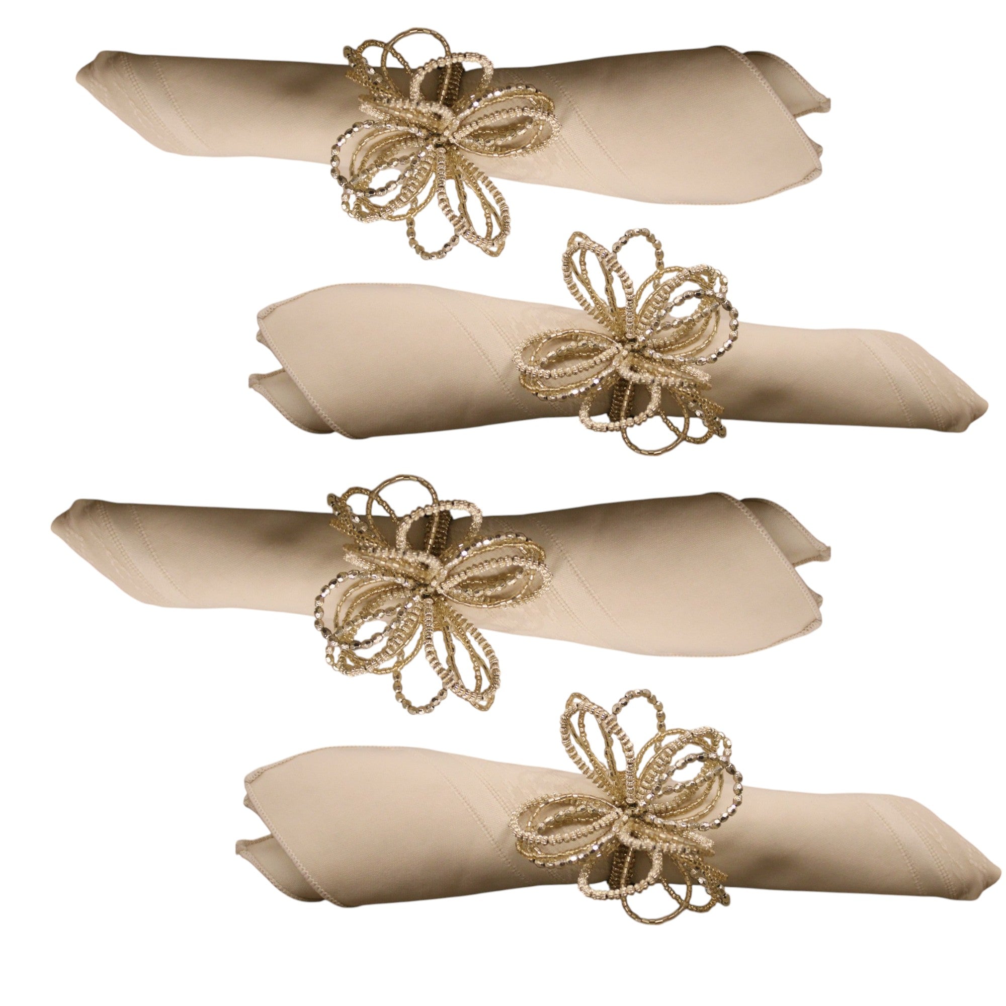  Flower Shape Beaded Napkin Ring Set of Four 