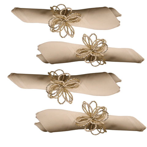 Flower Shape Beaded Napkin Ring Set of Four